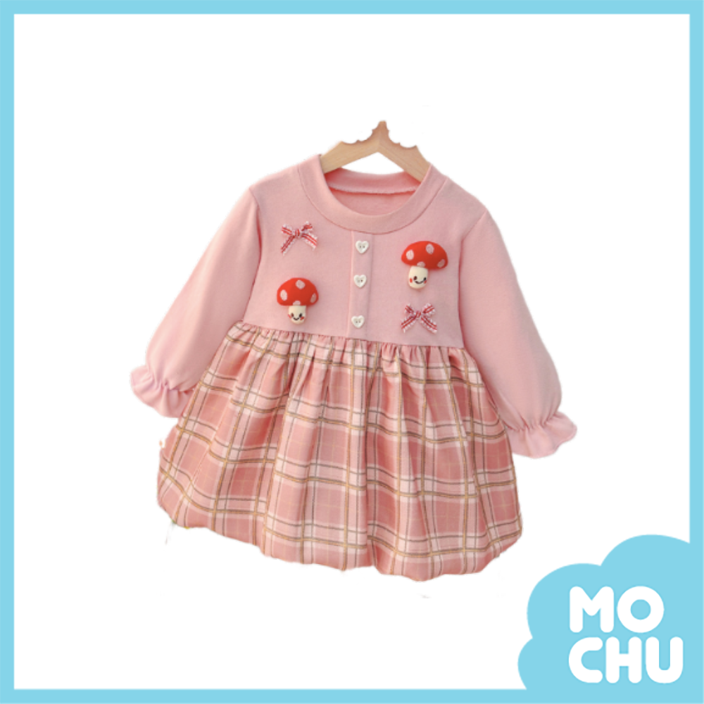 蘑菇格紋花苞連身裙(二色)