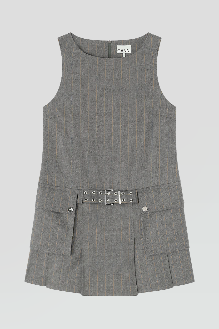 GANNI｜WOOL 綁帶條紋短洋裝