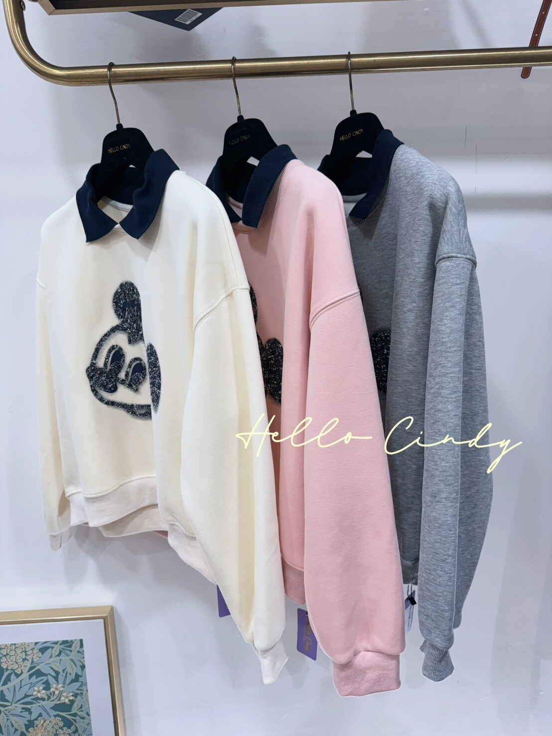 B12111 假兩件式刺繡米奇有領短絨毛大學ㄒ