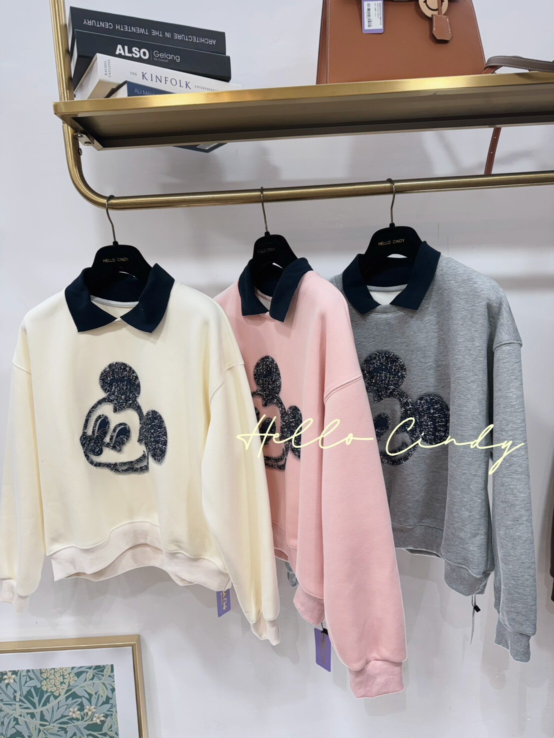 B12111 假兩件式刺繡米奇有領短絨毛大學ㄒ