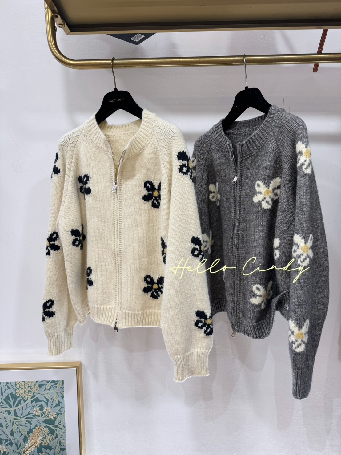 B12122 甜美感滿滿的日系花朵針織拉鏈小外套