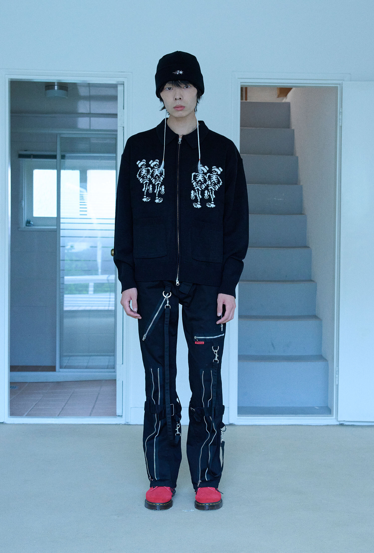 Niceghostclub dancing skeletons zip polo