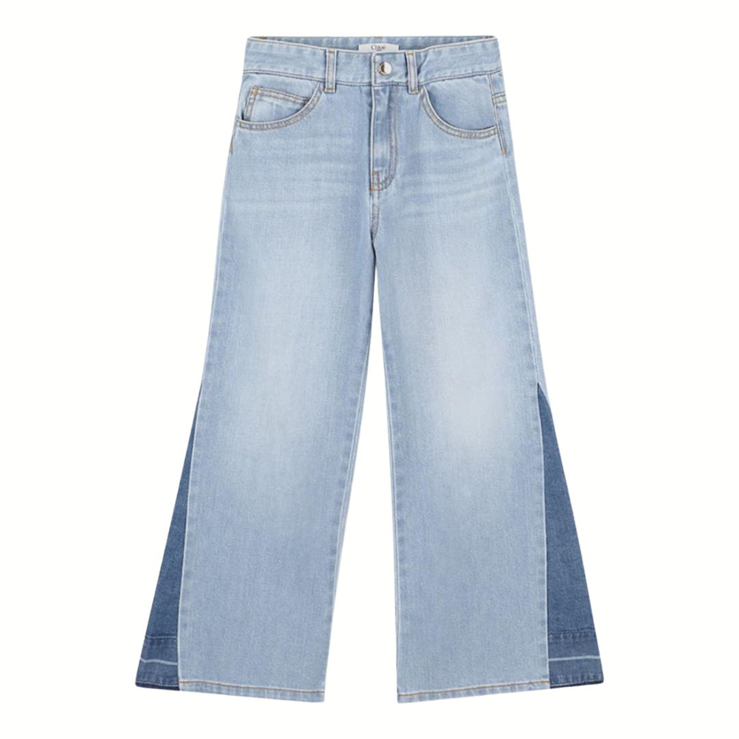 1LN1223-018 CHLOE Denim Wide-Leg Jeans with Dark Blue Inserts #C20638-Z10 (C-BR-E)
