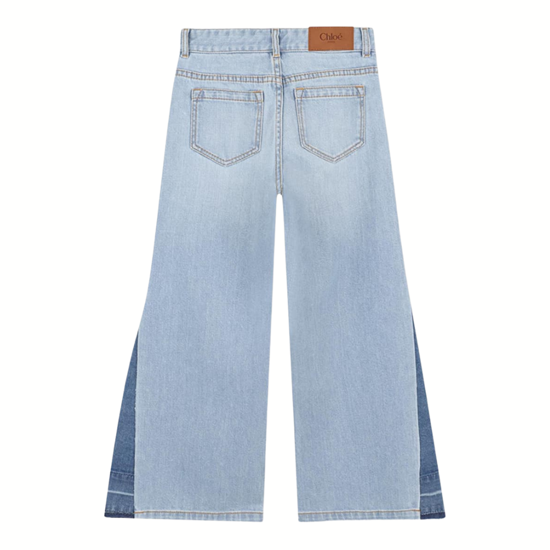 1LN1223-018 CHLOE Denim Wide-Leg Jeans with Dark Blue Inserts #C20638-Z10 (C-BR-E)