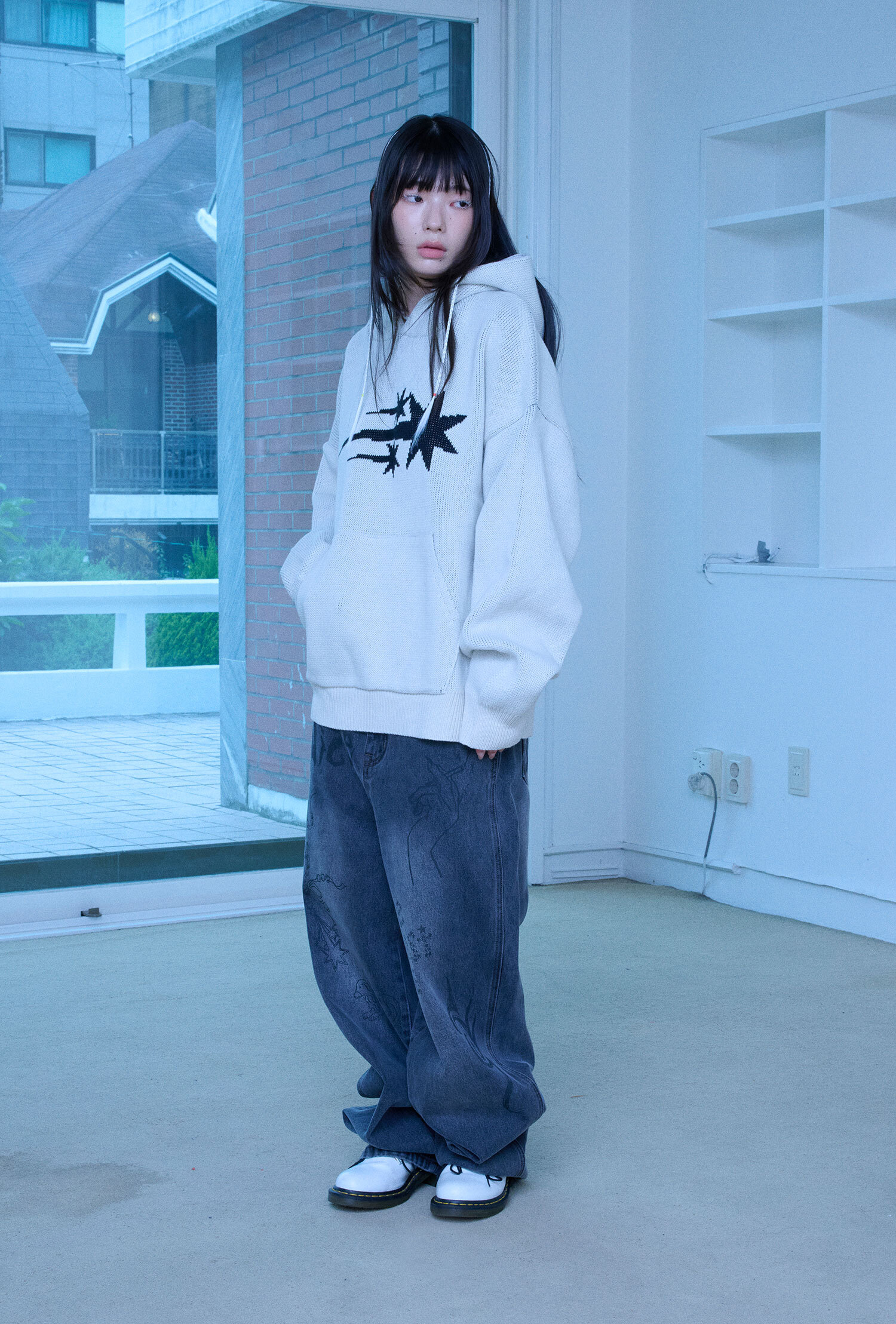 Niceghostclub 3stars logo knit hoodie