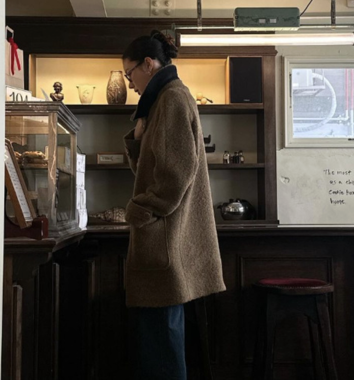 ᴷᴼᴿᴱᴬ 🇰🇷復古可可棕羊駝毛軟呼呼羊毛外套