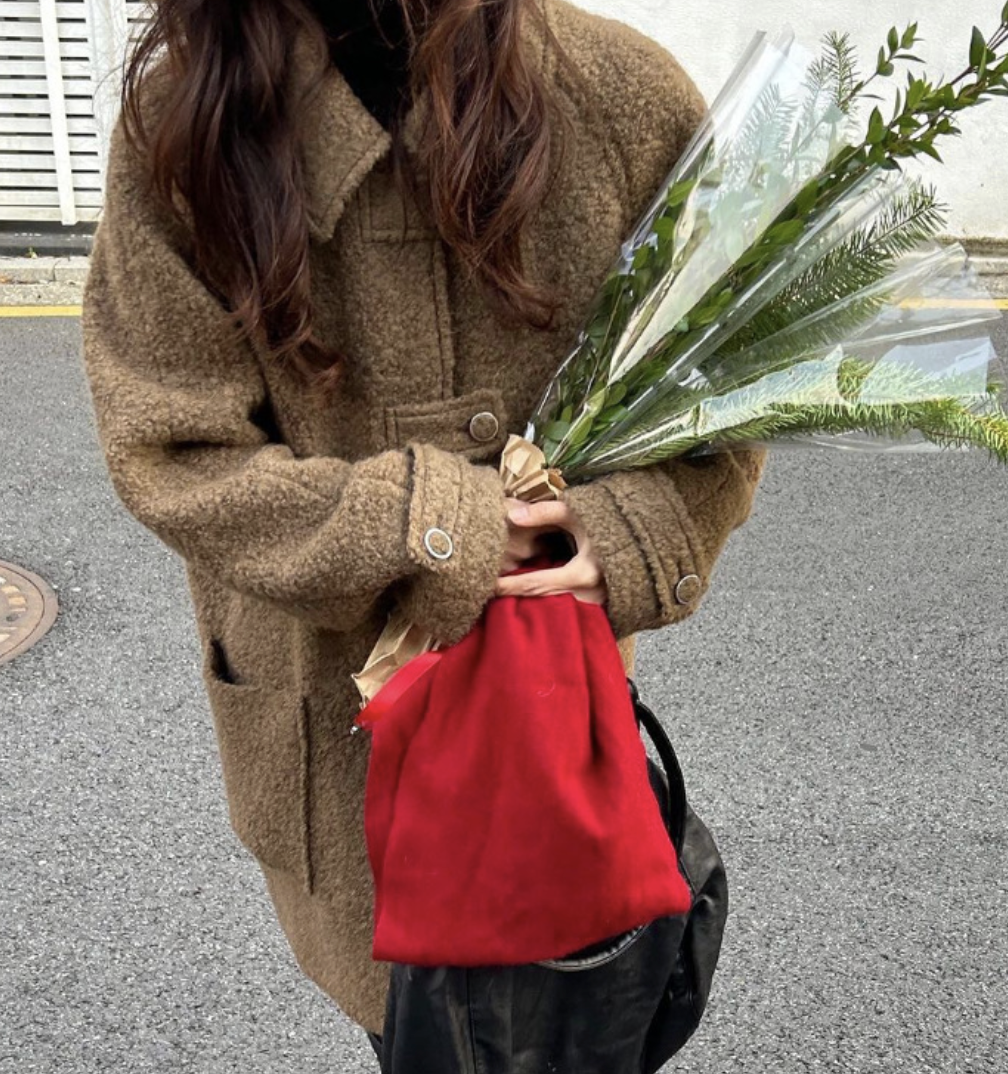 ᴷᴼᴿᴱᴬ 🇰🇷復古可可棕羊駝毛軟呼呼羊毛外套