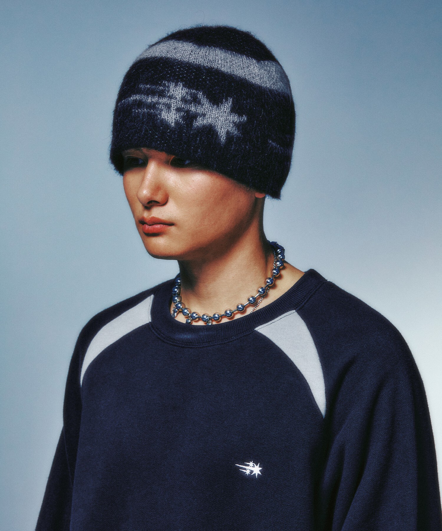 Niceghostclub stripe 3star logo mohair beanie