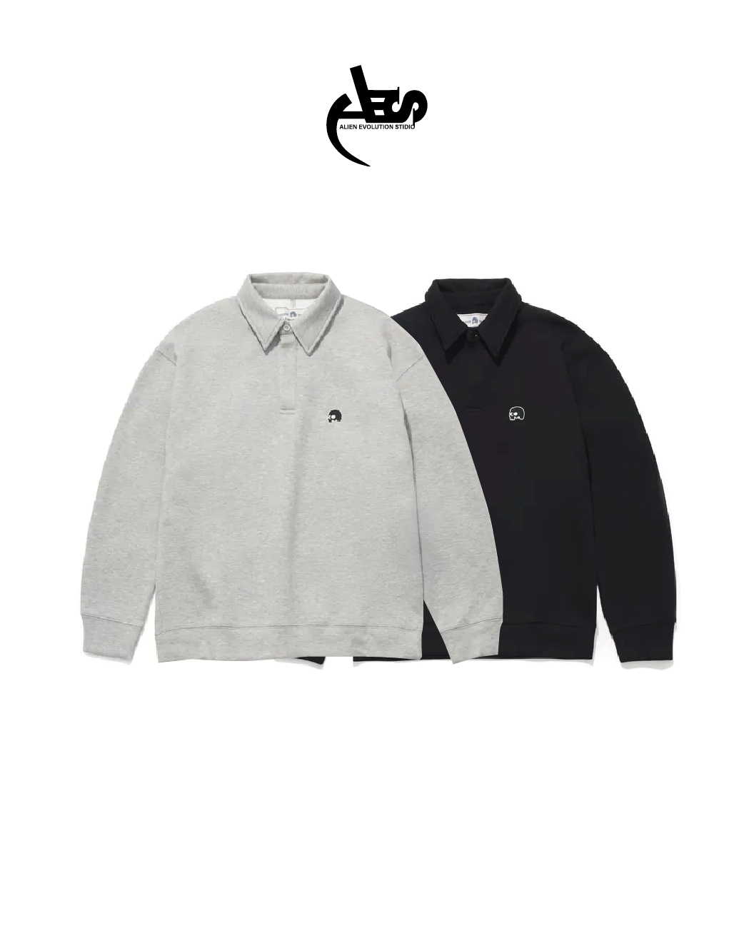 AES 太空棉POLO長衫 黑/灰 25 A/W SKULL LOGO SCUBA LONG-SLEEVE POLO SHIRT