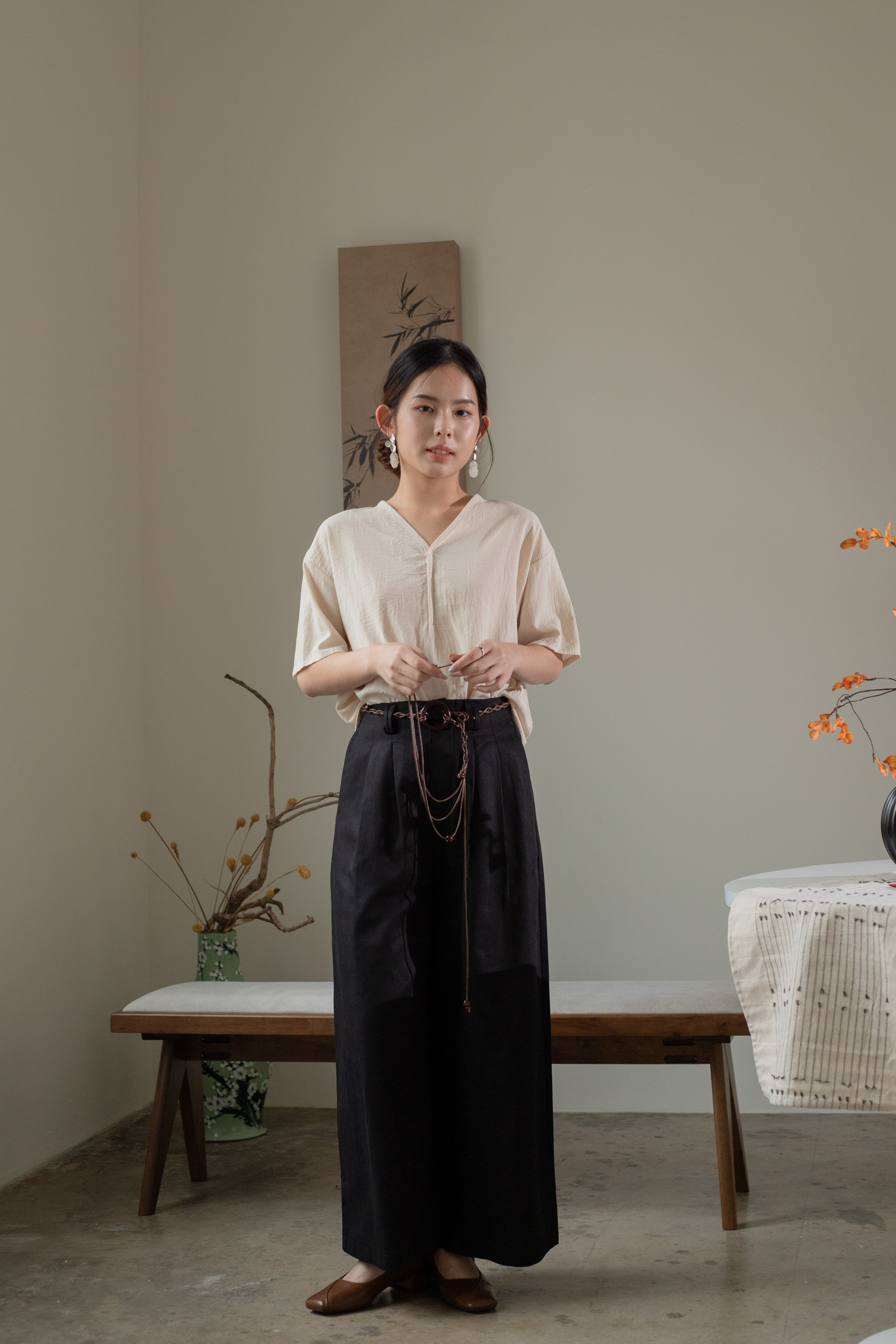 Sijoo Pleated Straight Leg Pants Black - 2607PLBLK