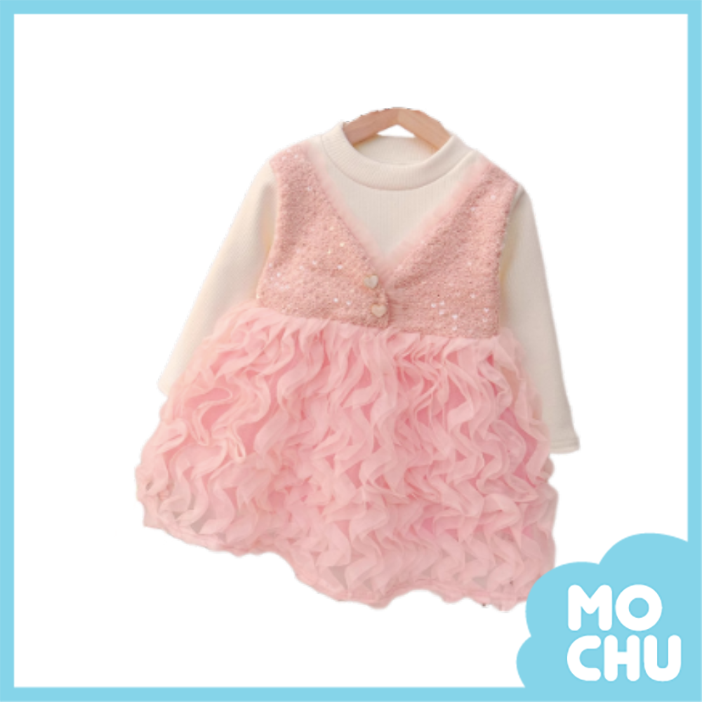 亮片玫瑰波浪加絨連身裙(二色)