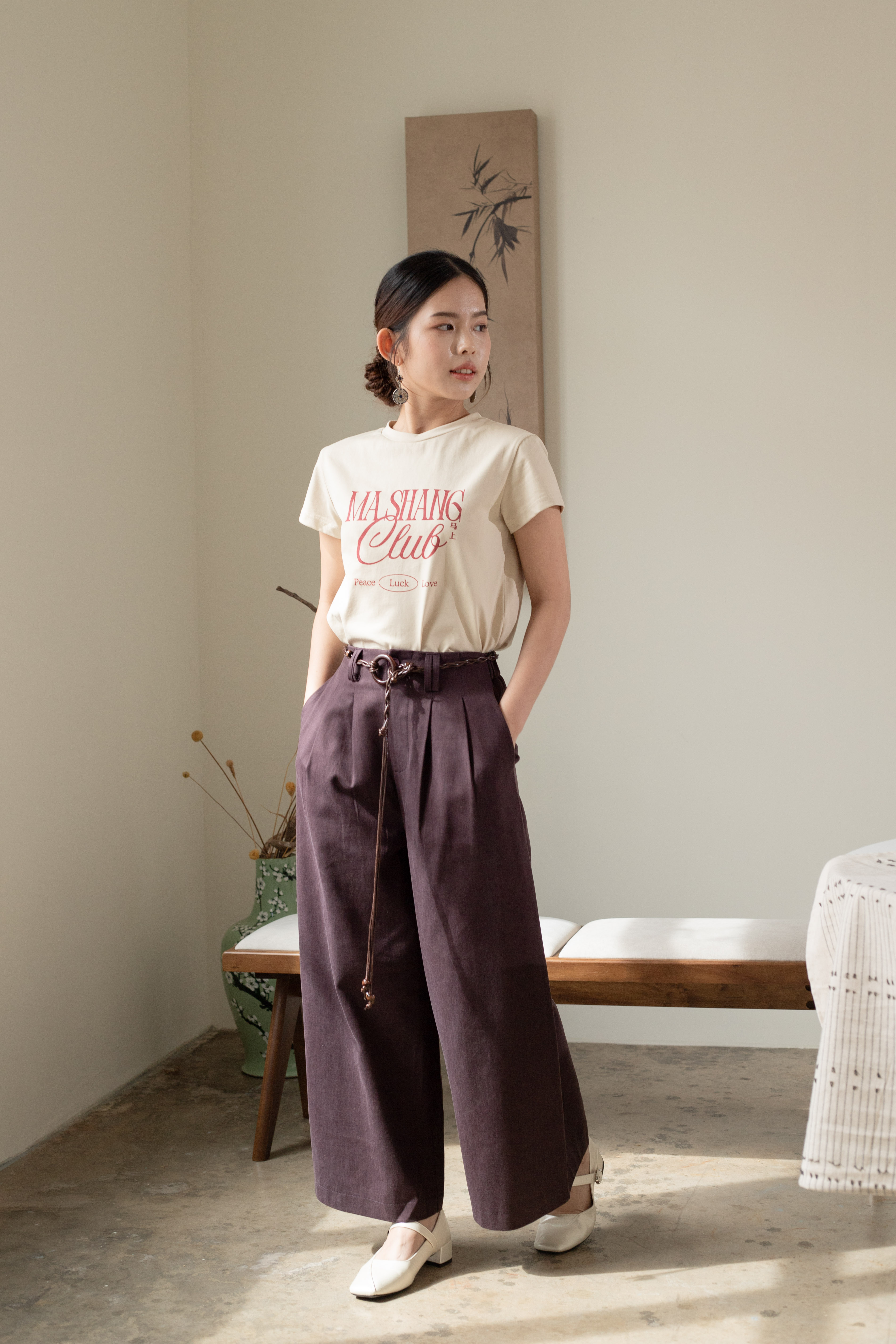 Sijoo Pleated Straight Leg Pants Purple - 2607PLPUR