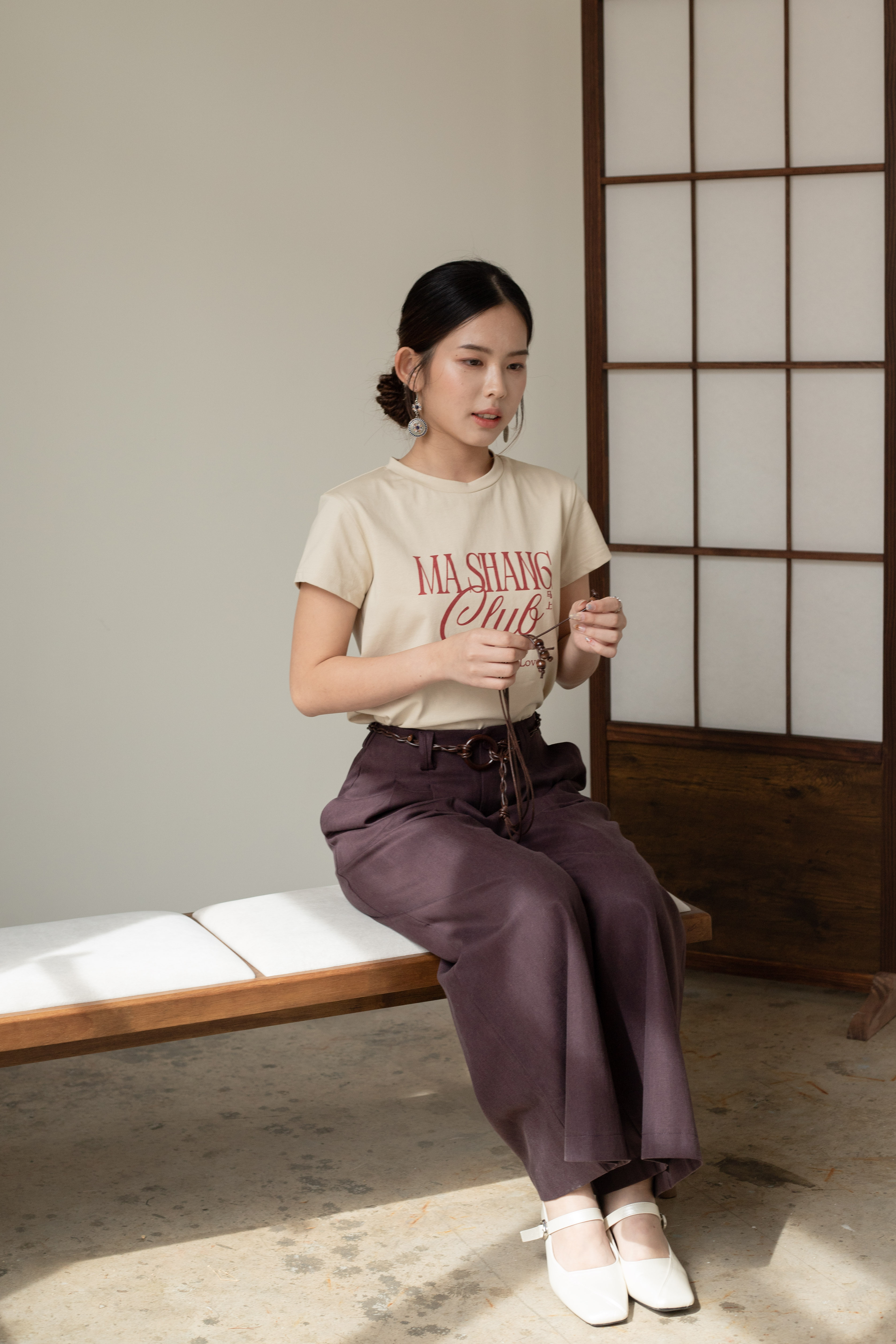 Sijoo Pleated Straight Leg Pants Purple - 2607PLPUR