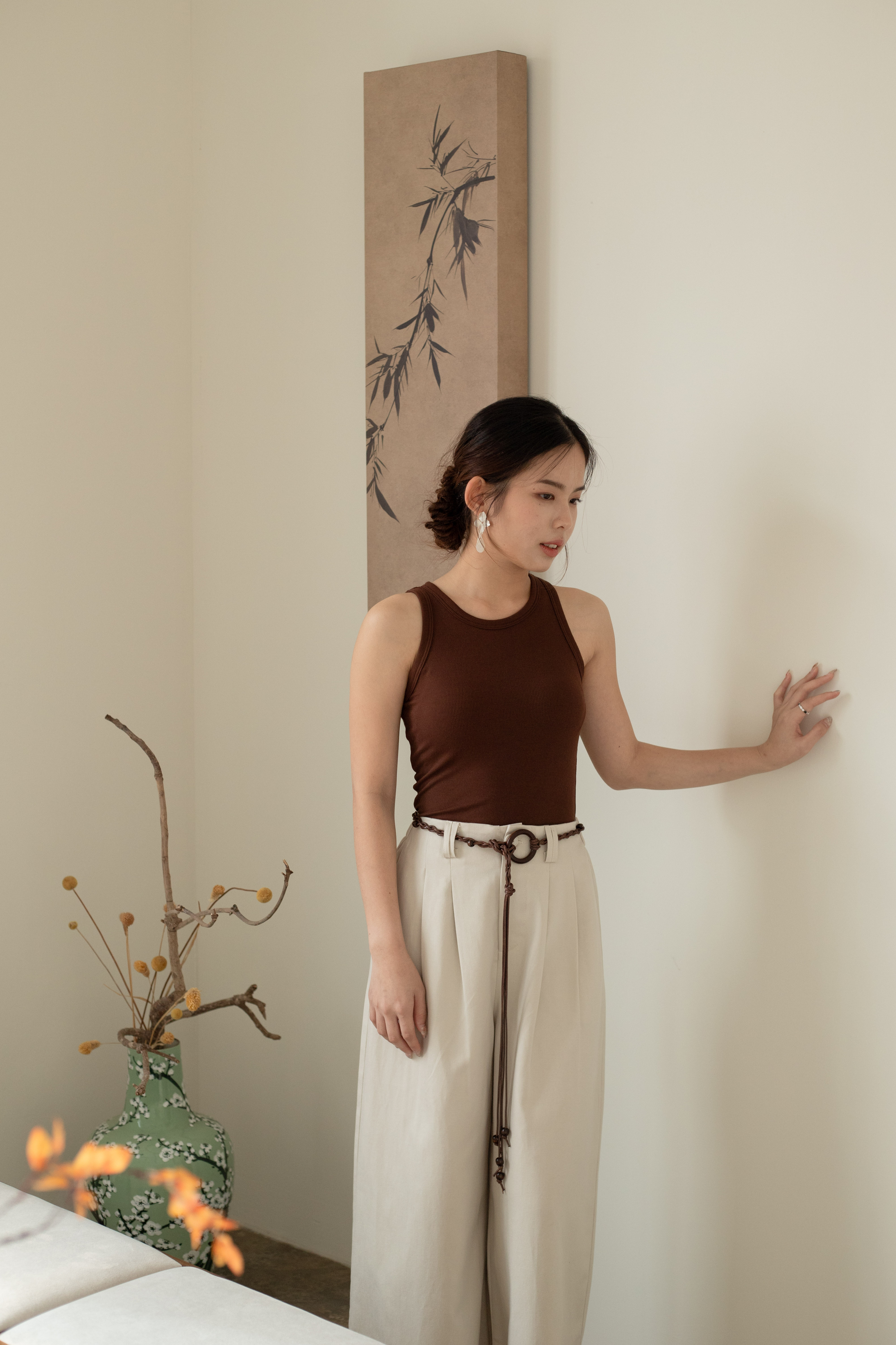 Sijoo Pleated Straight Leg Pants Beige - 2607PLBEI