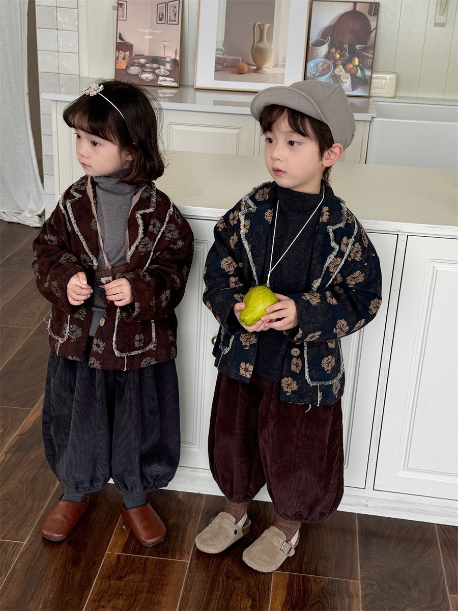 純色燈芯絨縮口褲