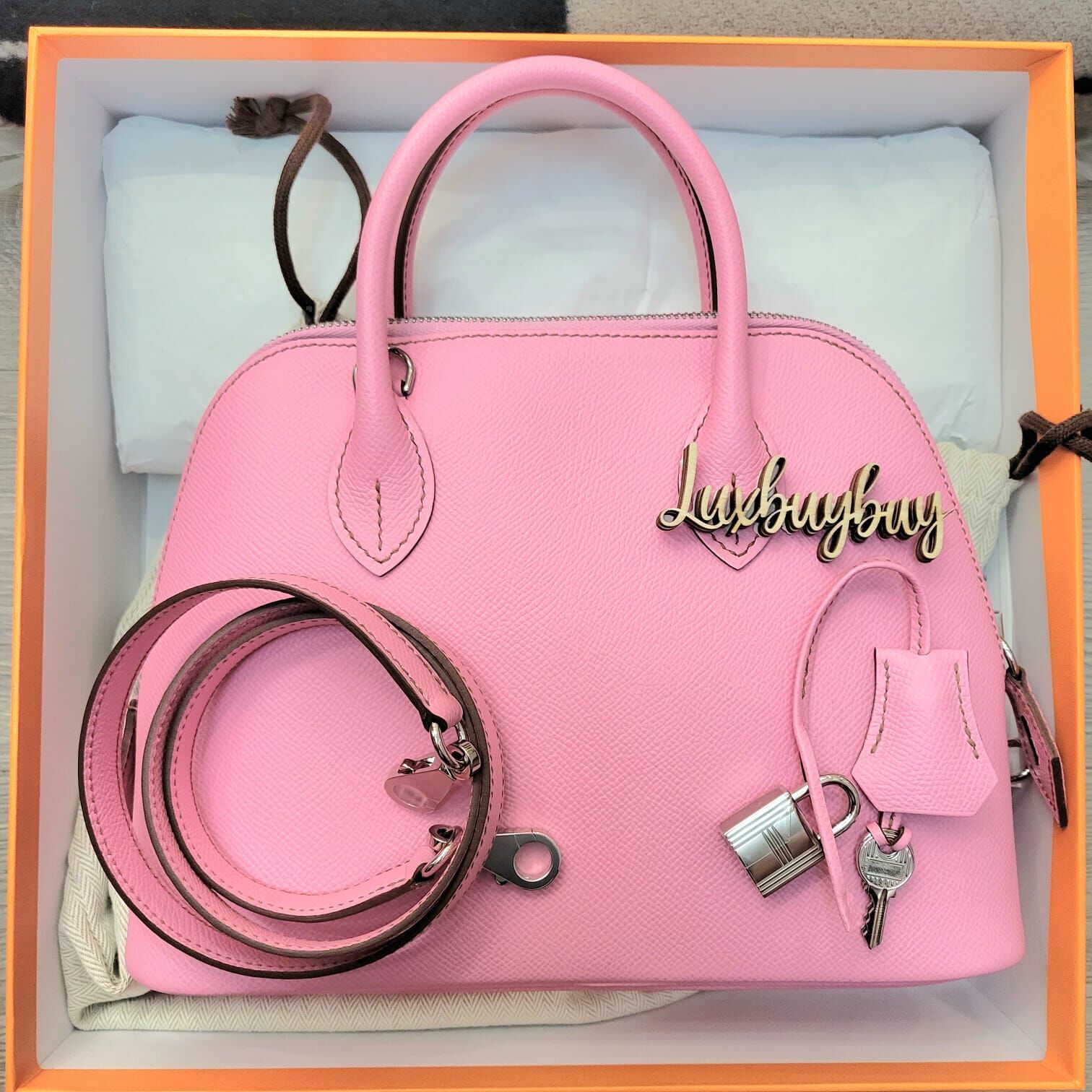 UNUSED HERMES BOLIDE 25 5P Bubblegum CK Epsom 粉紅銀扣