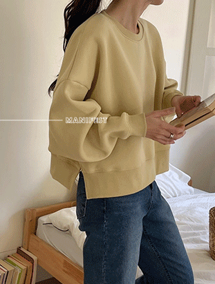 ᴴᴼᵀ ▸▸店長推薦◃◃ 秋冬新款/下擺小開叉落肩刷毛上衣 MANIFEST正韓🇰🇷