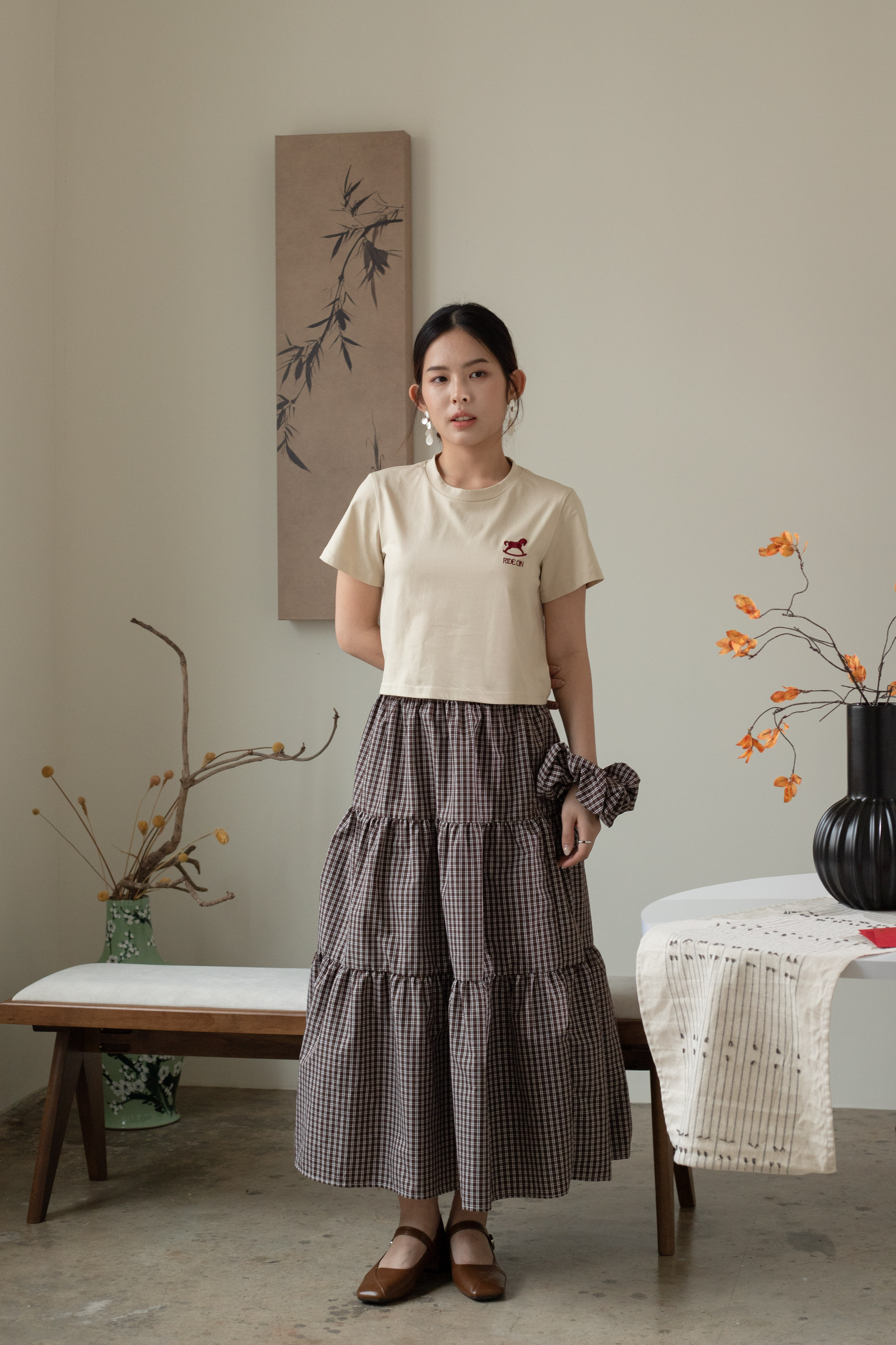 Michell Checkered Skirt Brown-2606SKBRO