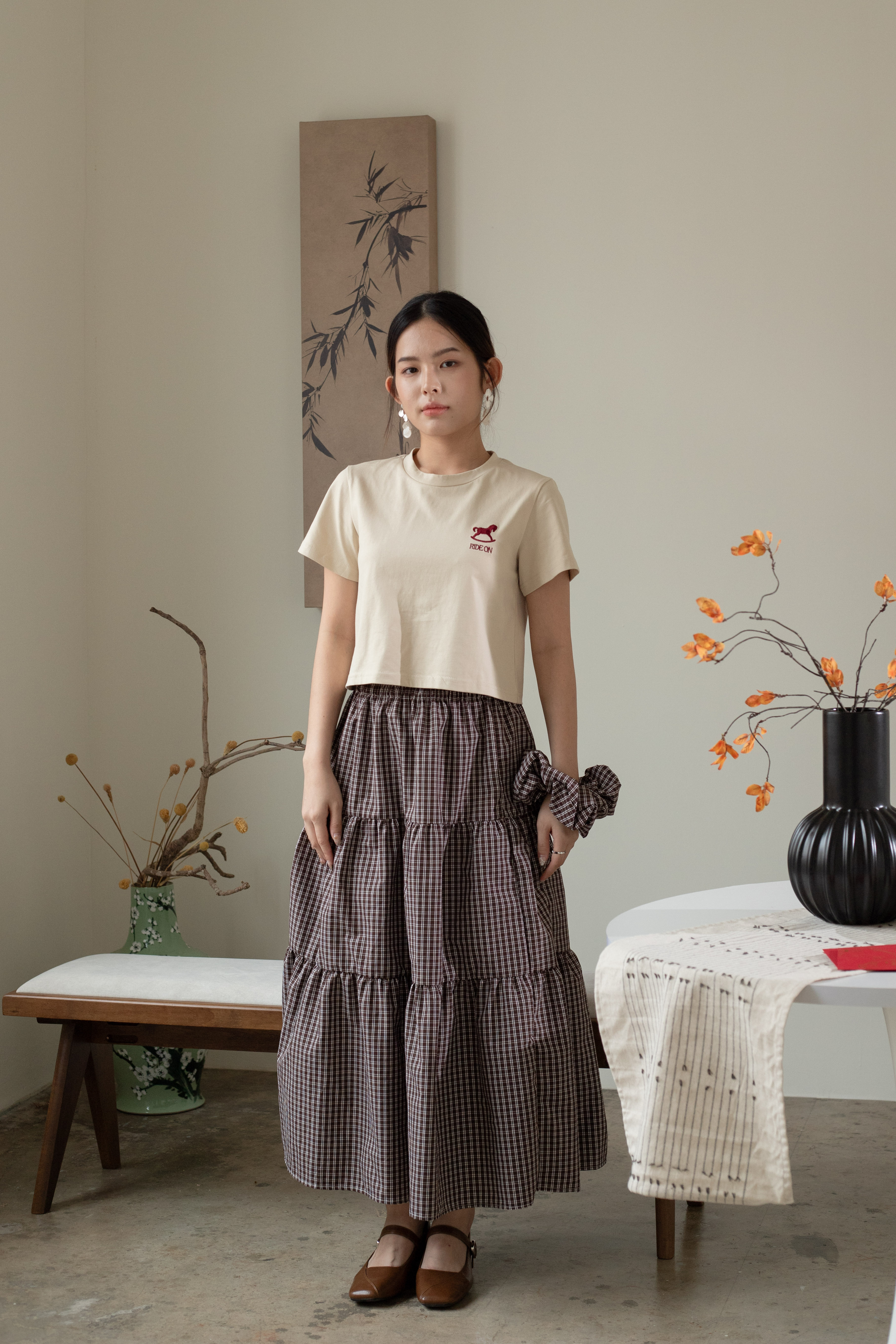 Michell Checkered Skirt Brown-2606SKBRO