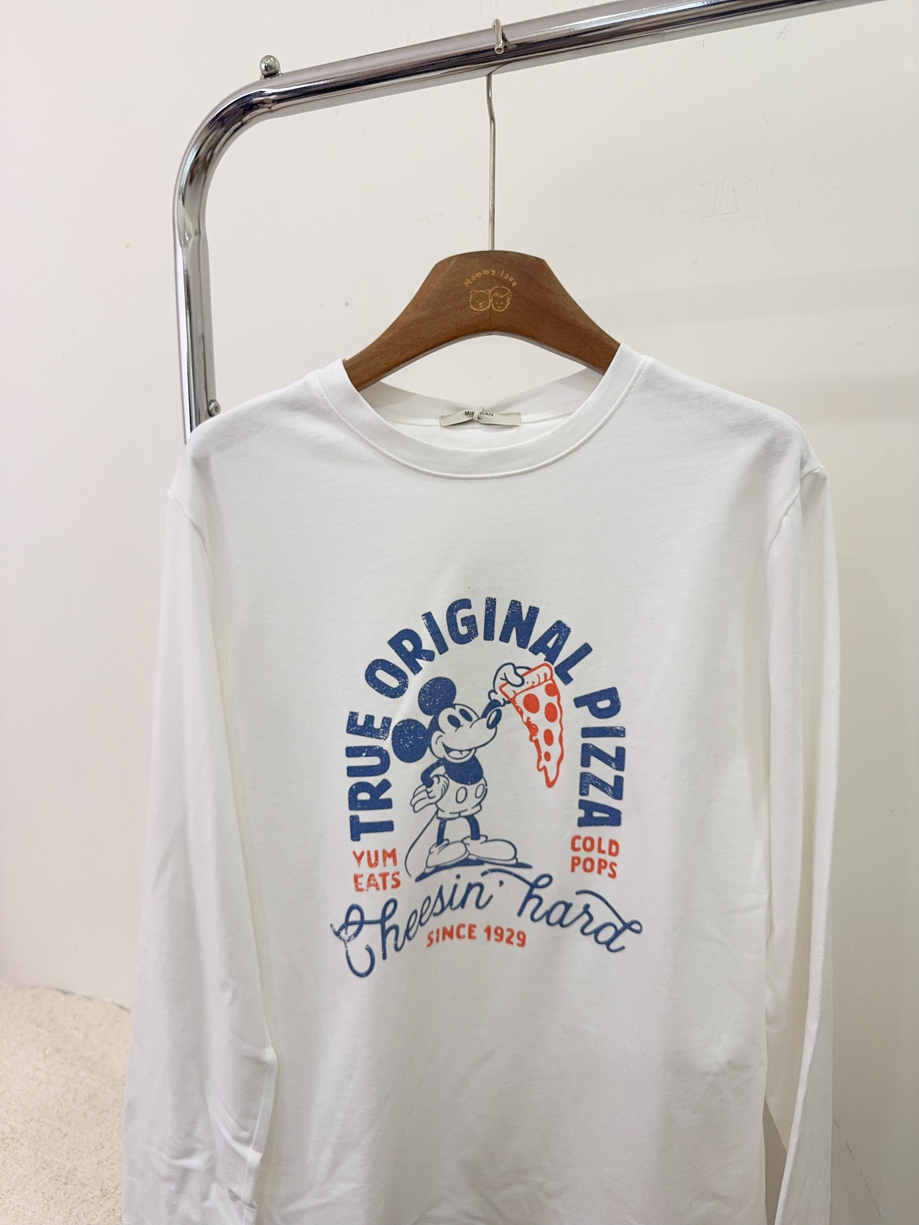 撞色米奇薄磨毛長袖