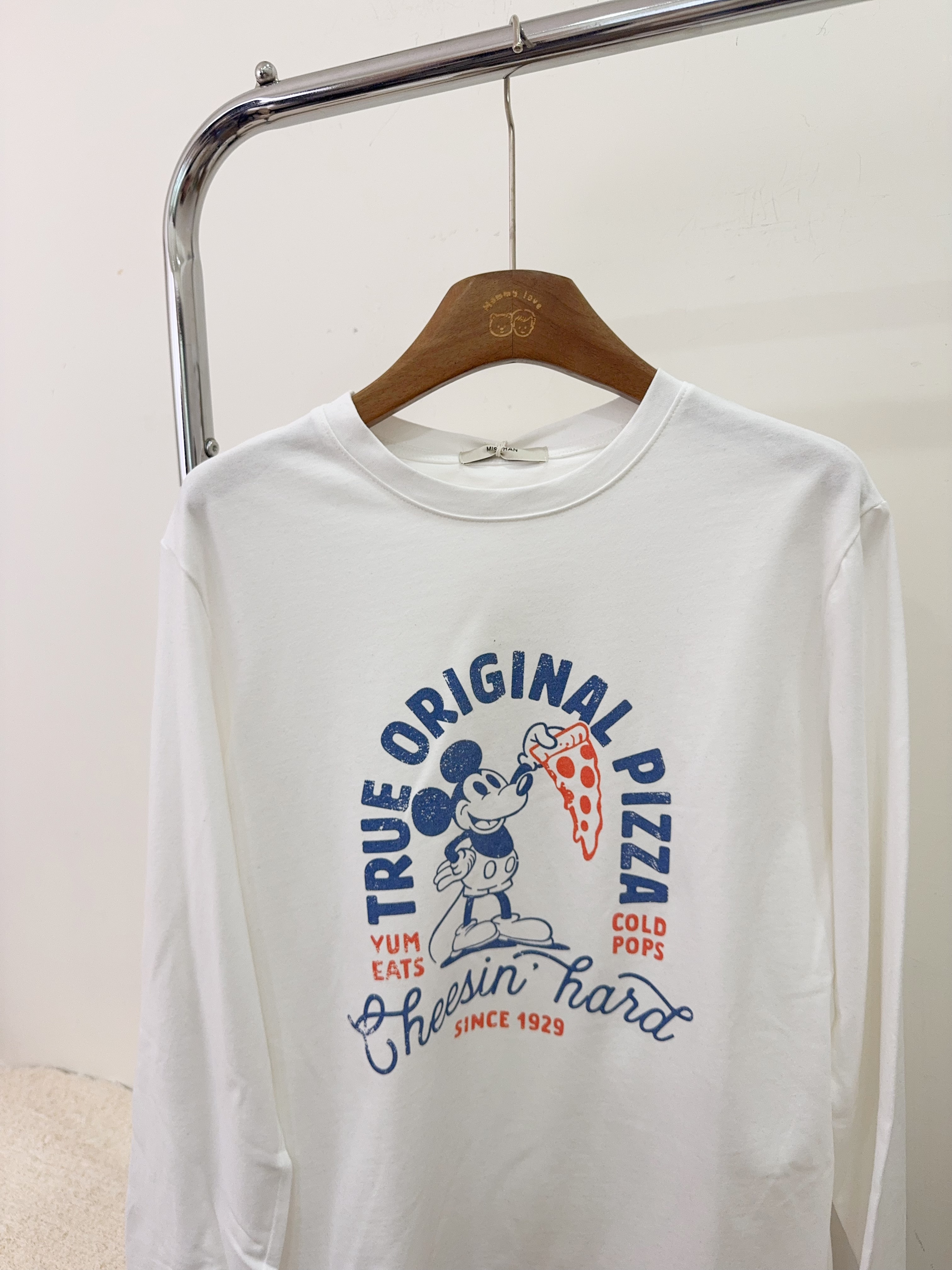 撞色米奇薄磨毛長袖