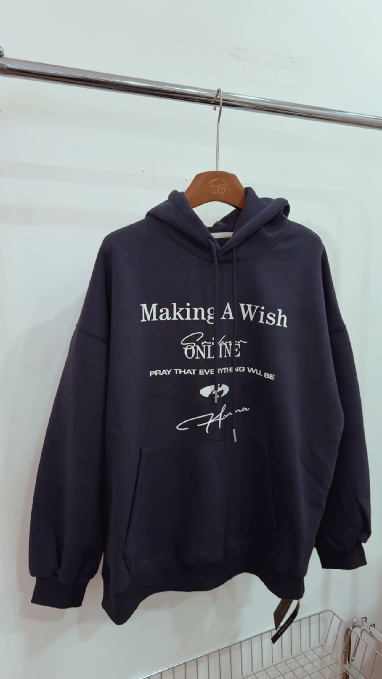 TX52295男女都可以的美式印字連帽上衣(藏青)