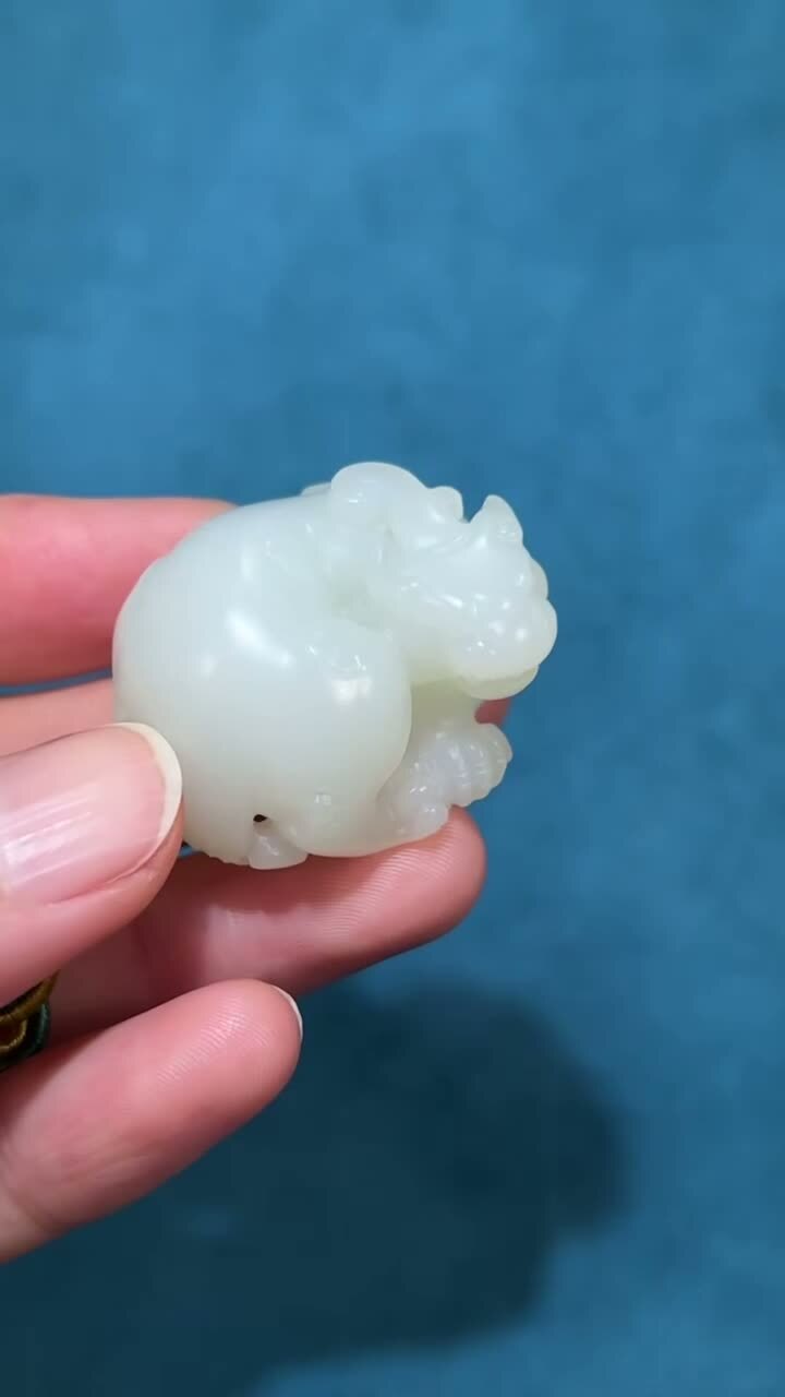和田玉貔貅納福,天然和田玉軟玉