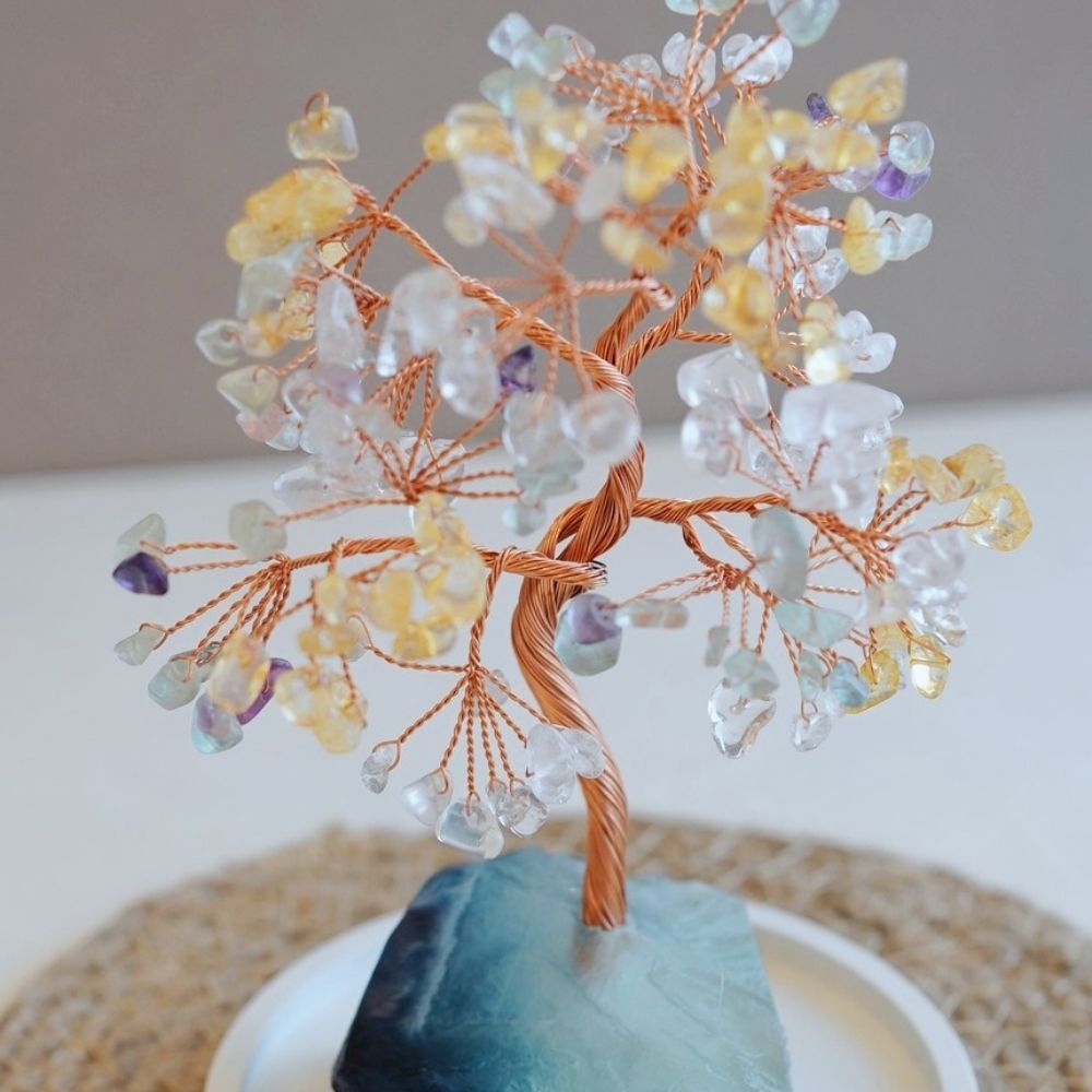 三色水晶樹 (黃水晶/白水晶/螢石) 原礦底座 /CTFC  開運禮物 居家擺件 開業禮物 創業禮物 事業運 貴人運 聖誕禮物禮盒