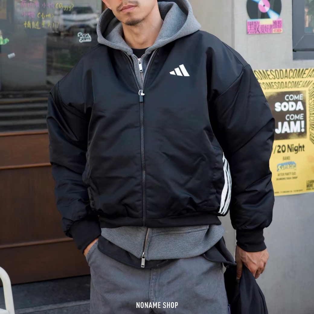 ADIDAS M STADIUM BOMBER 三線 立領 美式 飛行 外套 黑色 (男款)