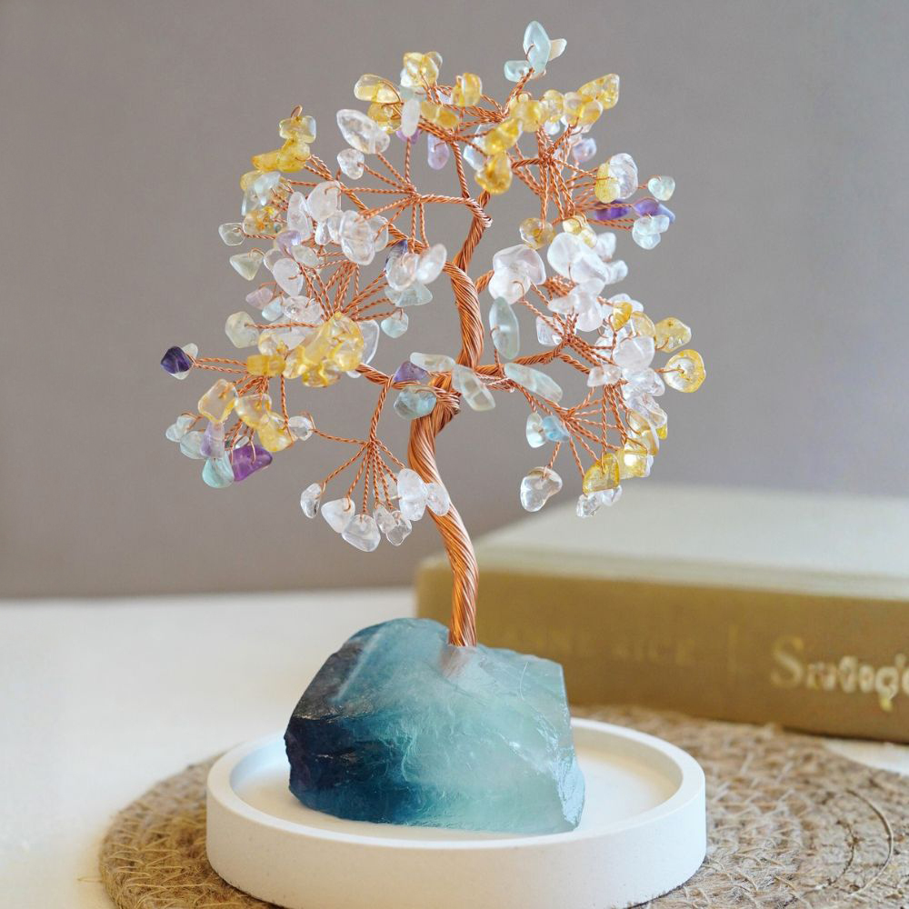 三色水晶樹 (黃水晶/白水晶/螢石) 原礦底座 /CTFC  開運禮物 居家擺件 開業禮物 創業禮物 事業運 貴人運 聖誕禮物禮盒
