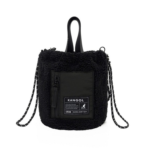 KANGOL 水桶包 側背包 黑 毛絨 小側包 包包 6255170120
