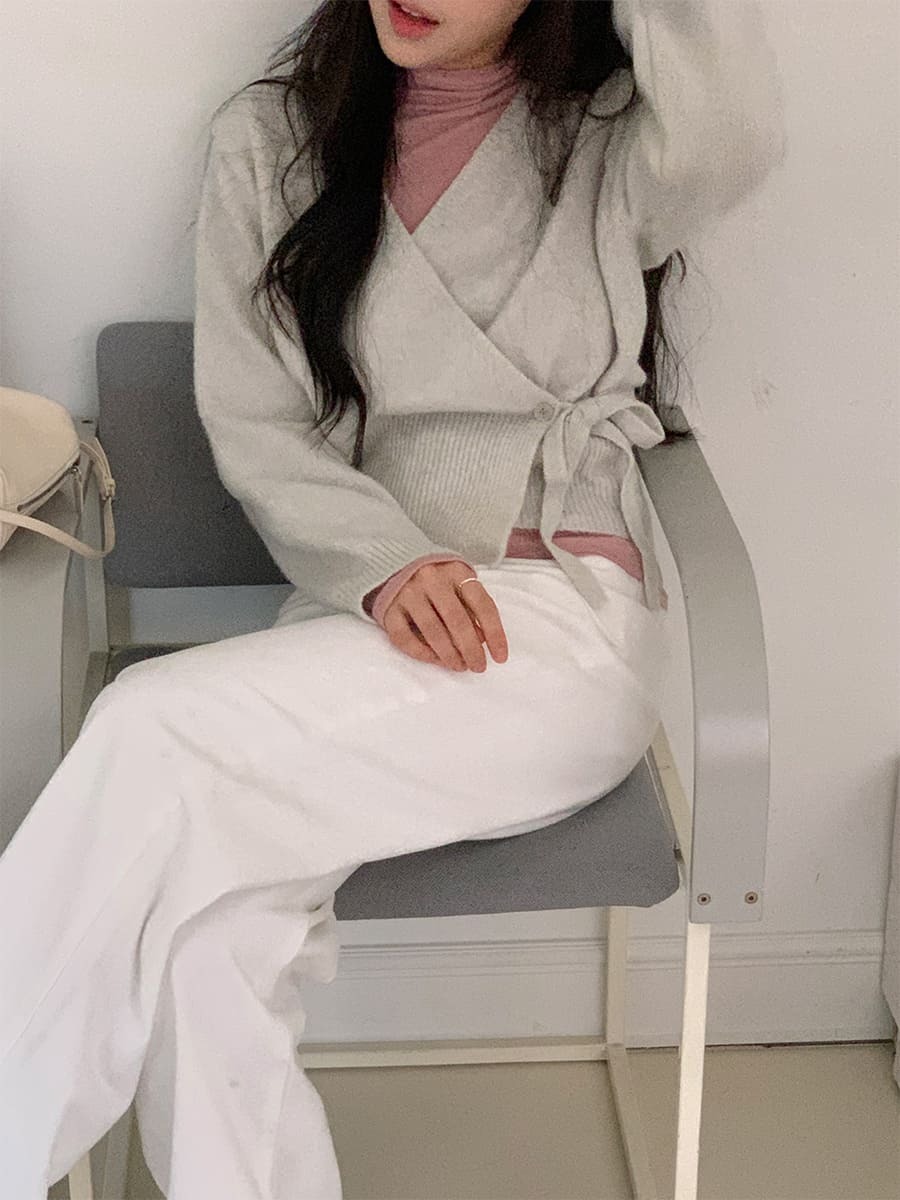 韓國Cherrykoko授權 法式慵懶交叉領口側綁帶針織衫