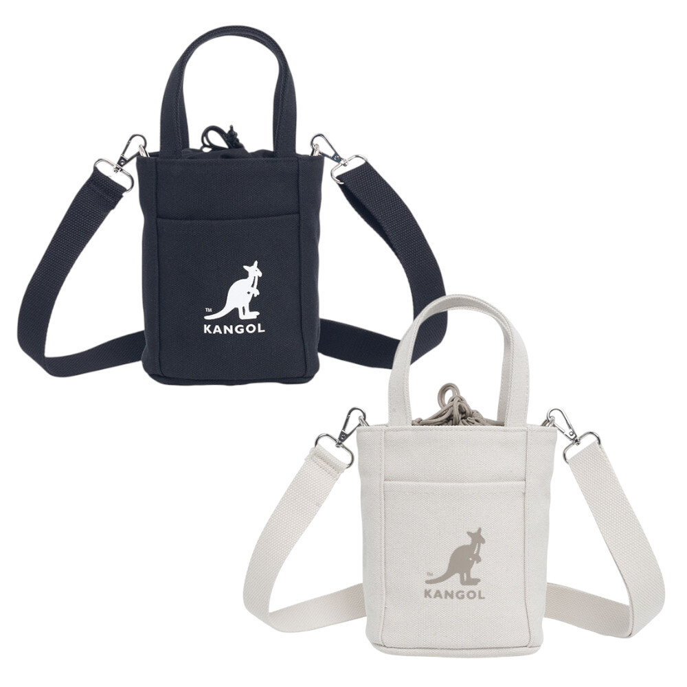 KANGOL 側背包 米白 / 黑 抽繩 帆布包 手提包 6455170201 6455170220