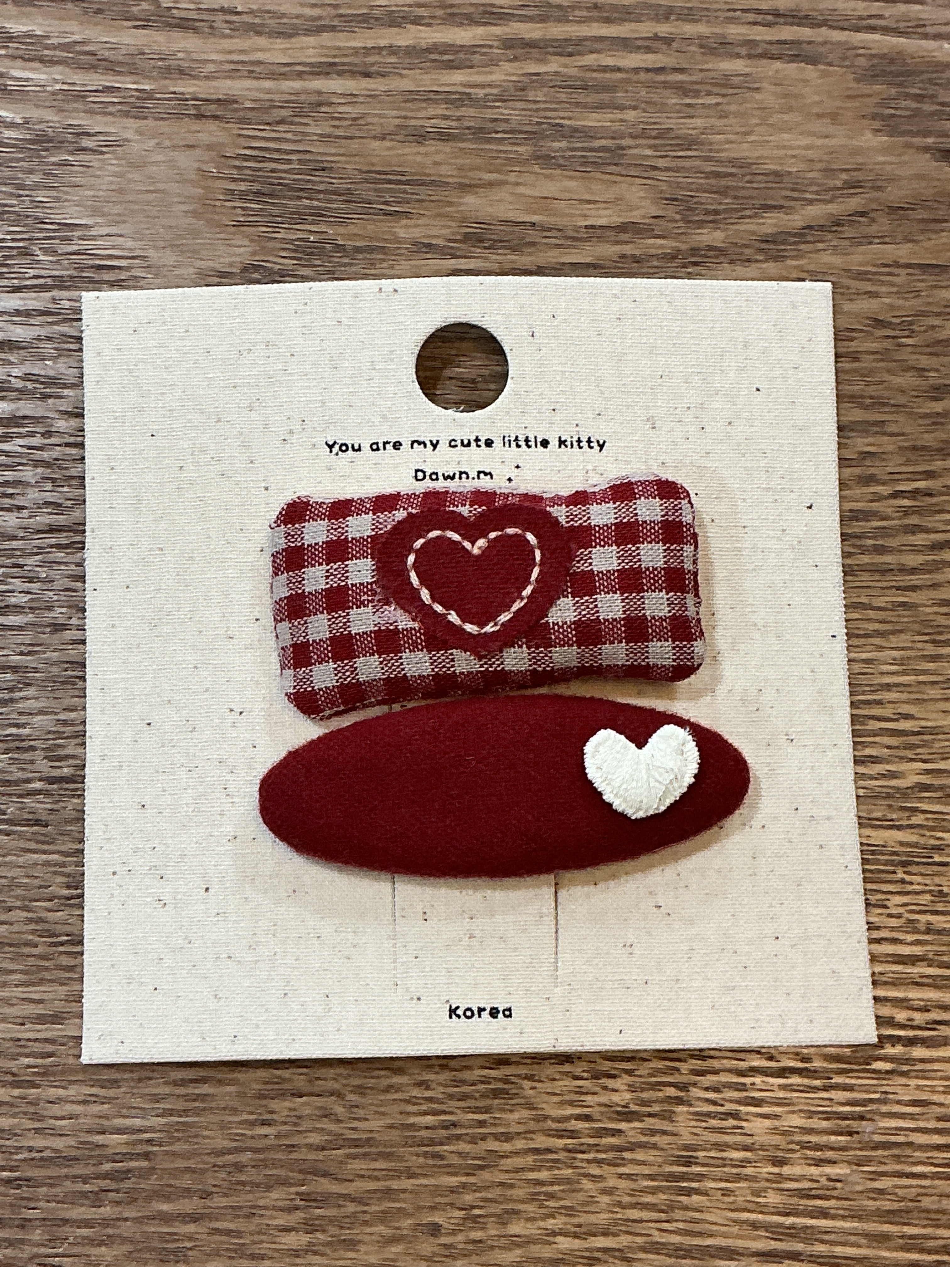 紅色格紋愛心髮夾