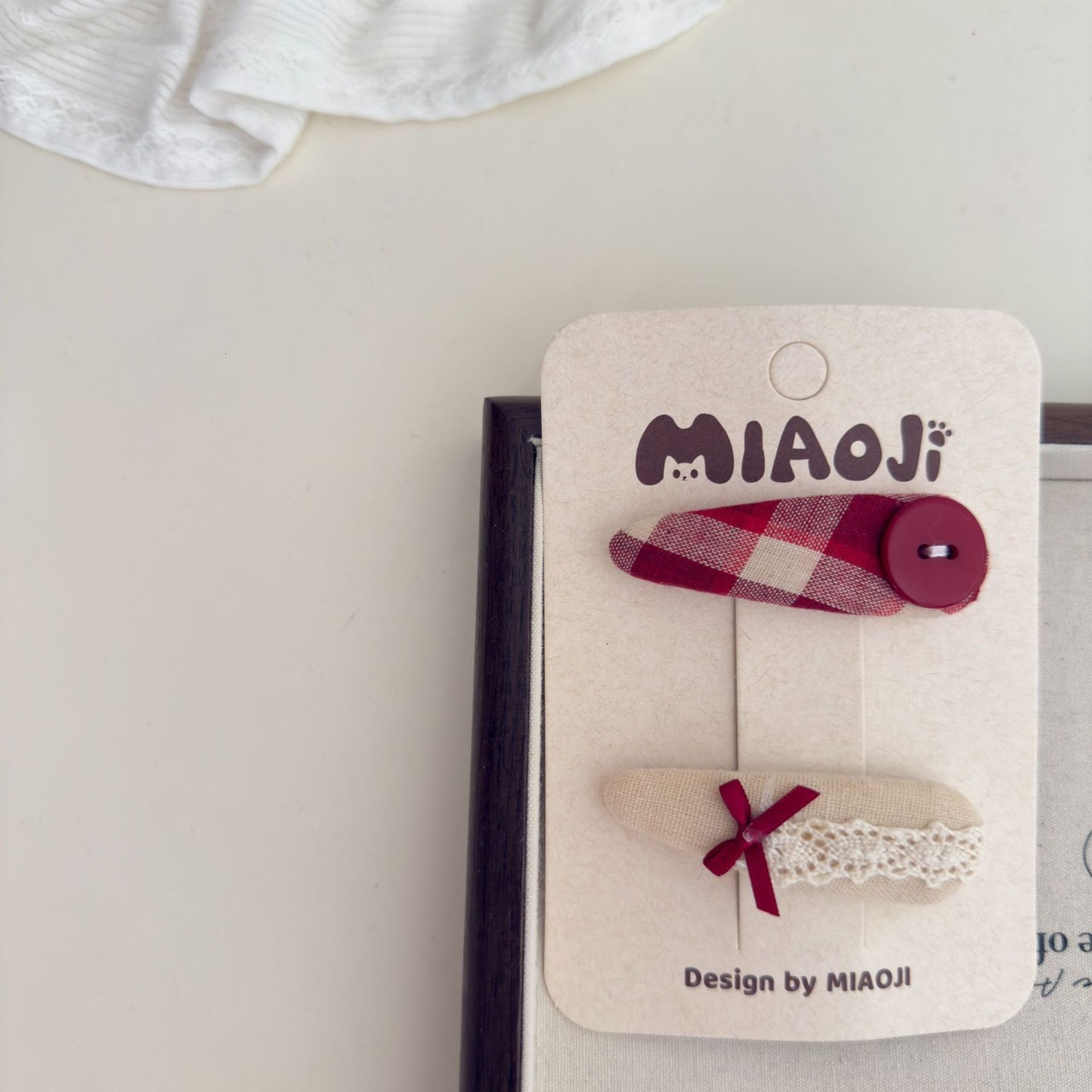 韓系紅格子髮夾