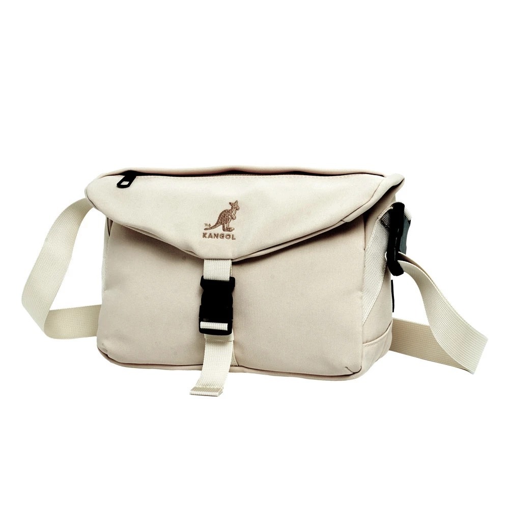 KANGOL 側背包 米白 多夾層 翻蓋 郵差包 6455170501