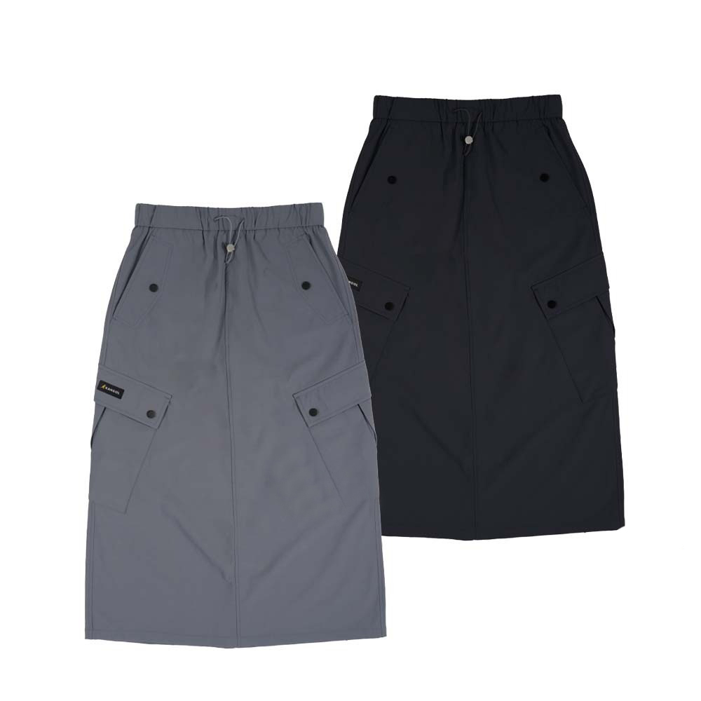 KANGOL 長裙 黑 灰 抽繩 工裝 口袋 休閒 直筒裙 女 6522150412 6522150420