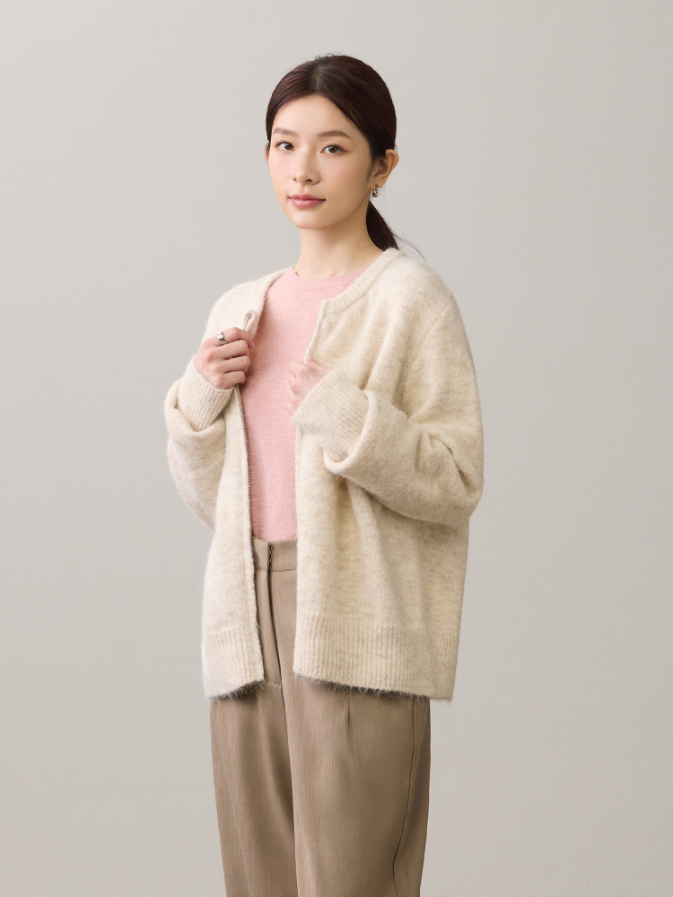 2603 日常裝飾小釦拉鍊針織外套（9%羊毛)