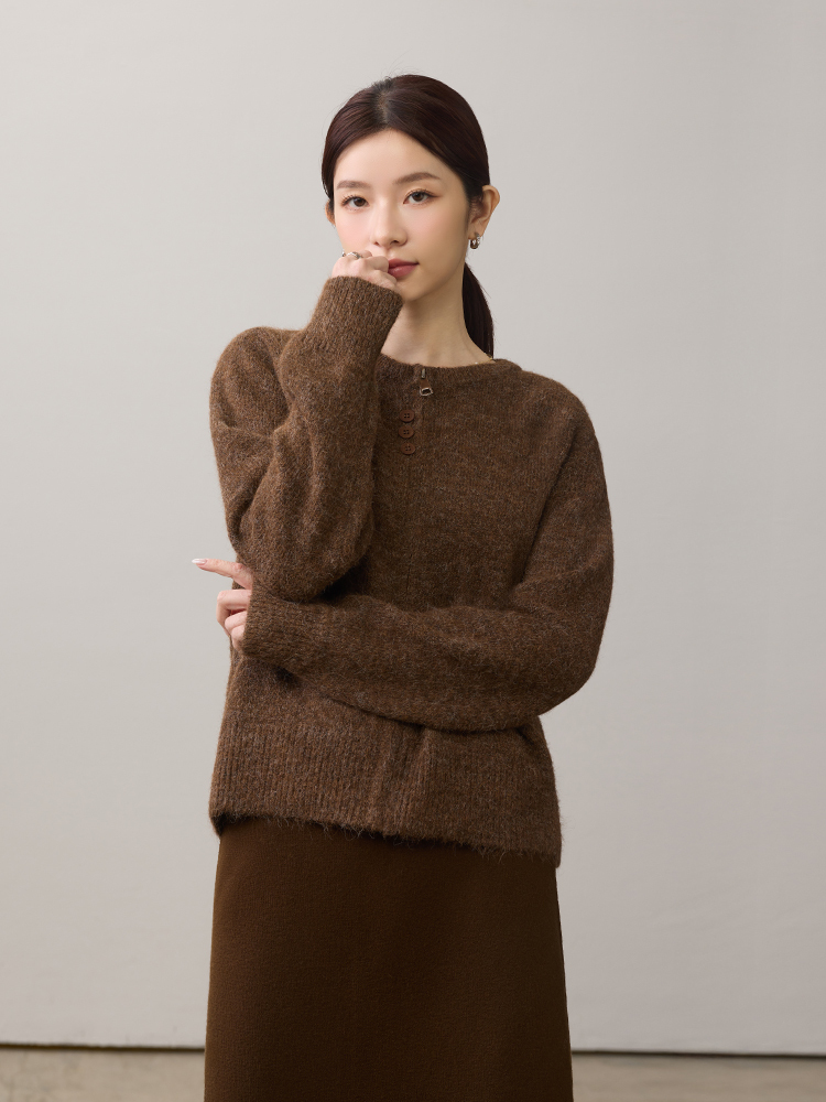 2603 日常裝飾小釦拉鍊針織外套（9%羊毛)