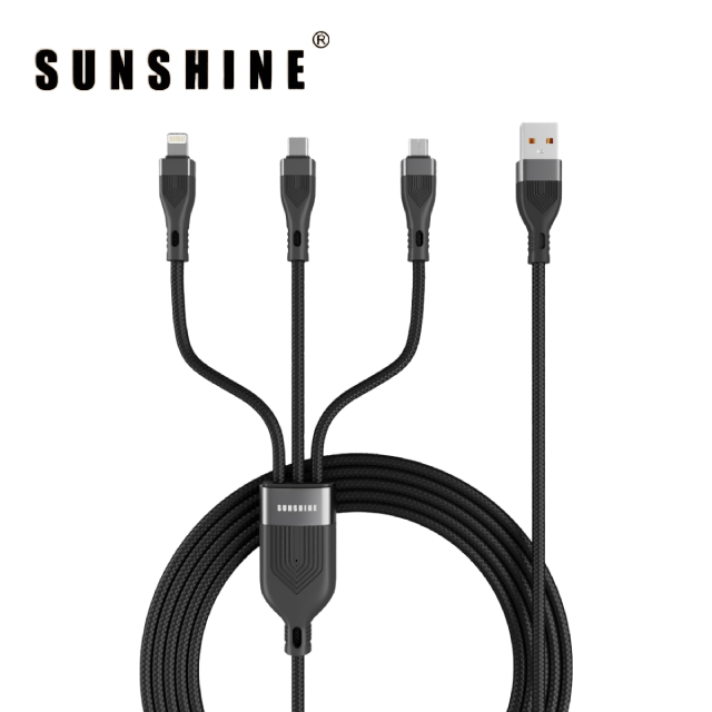 PD60W三合一快速充電線 USB-A轉Micro / Lightning / USB-C 1.2米 黑色 CAF-ACBK