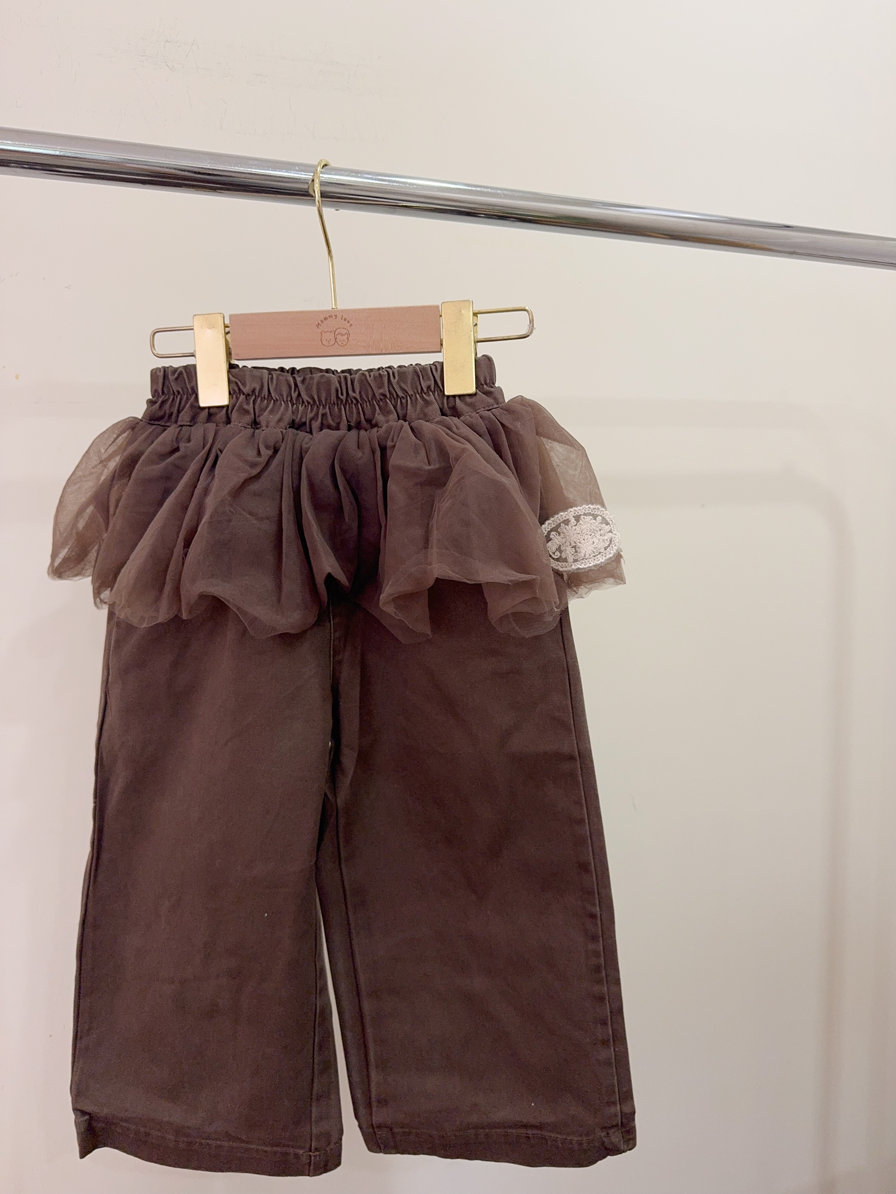 q055咖色接紗褲裙