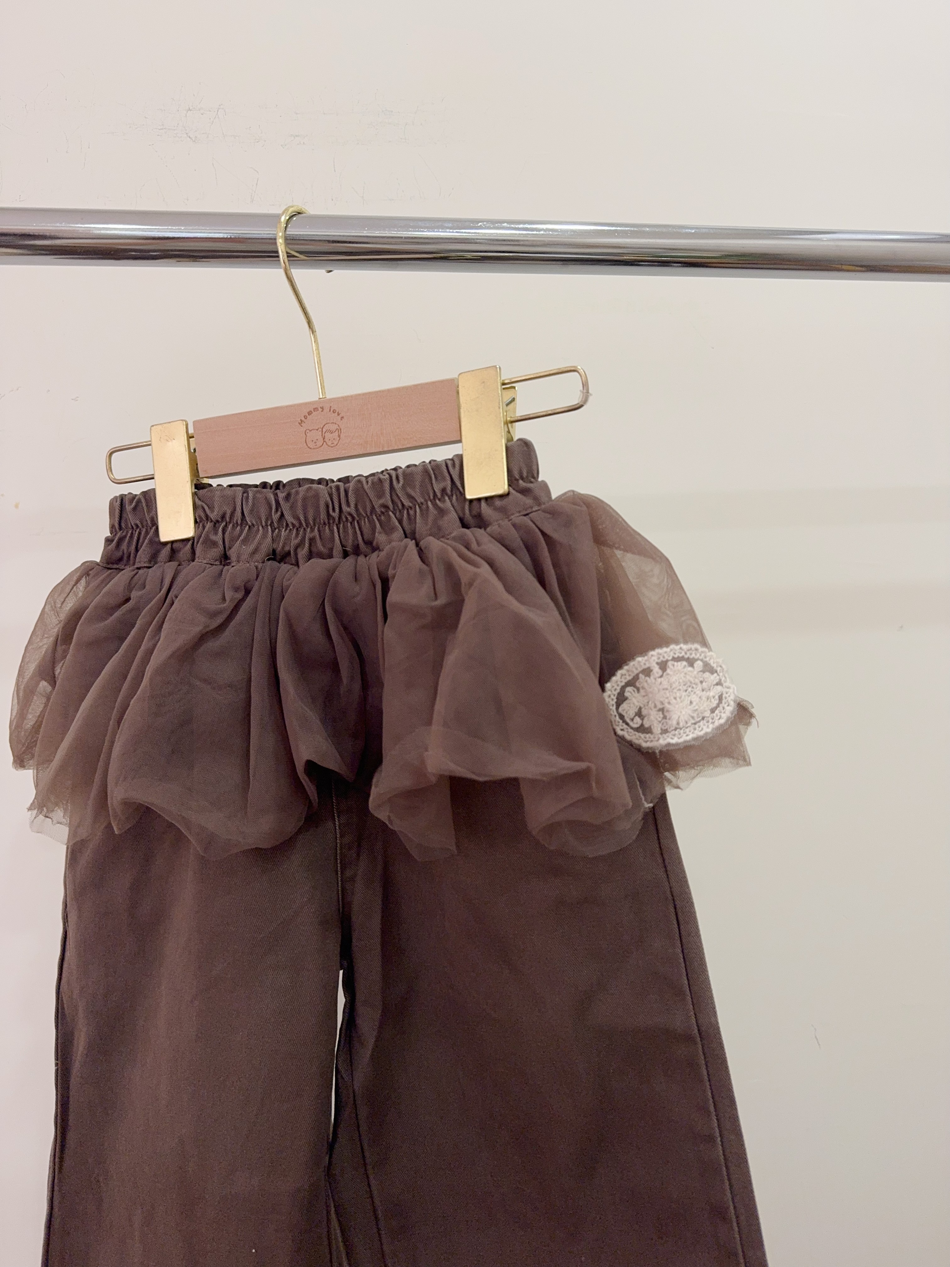 q055咖色接紗褲裙