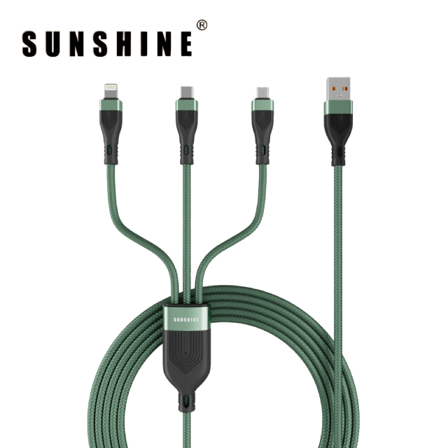 PD60W三合一快速充電線 USB-A轉Micro / Lightning / USB-C 1.2米 綠色 CAF-ACGR