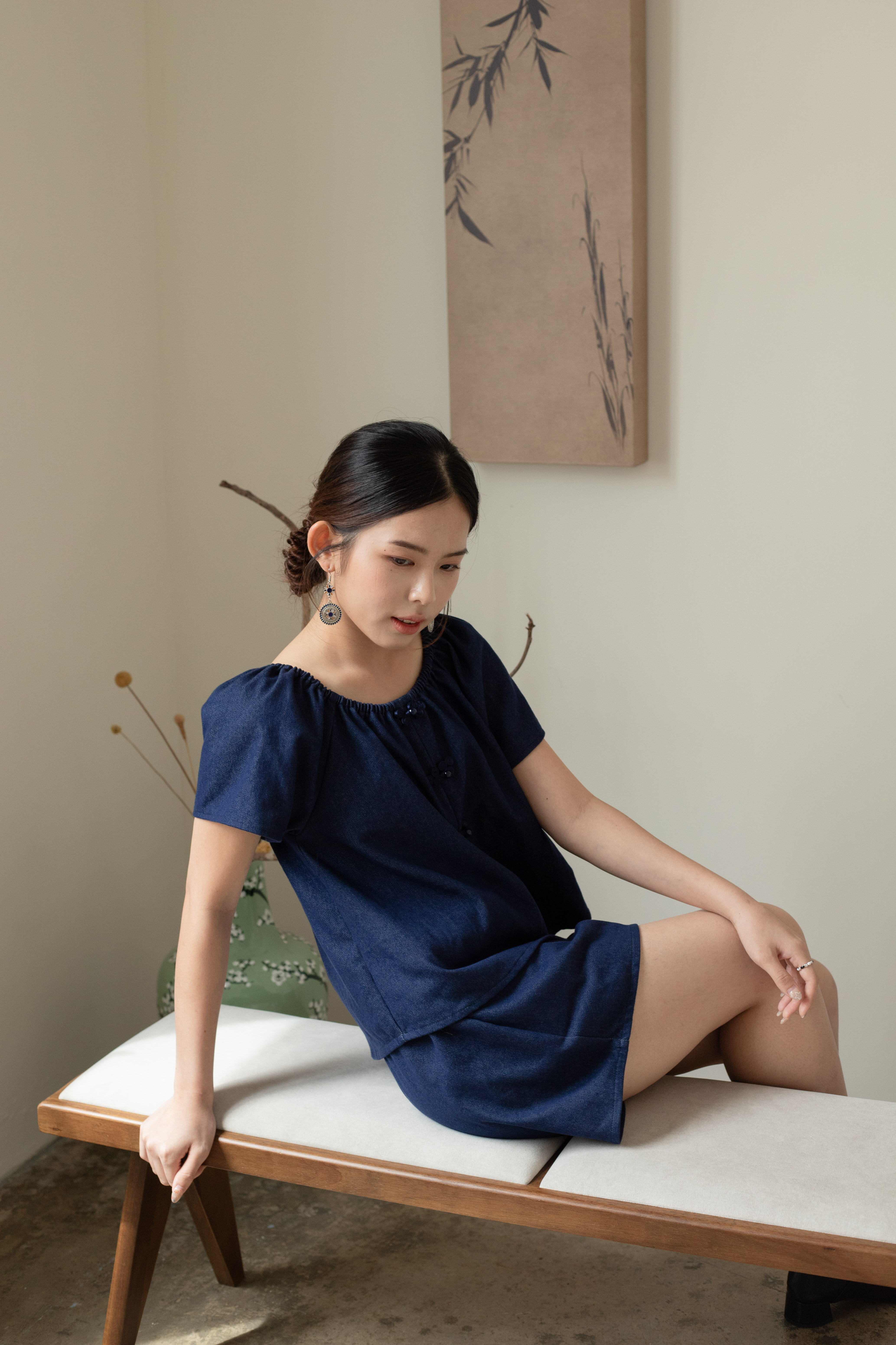 Luo Yi Denim Boatneck Top -2599BS