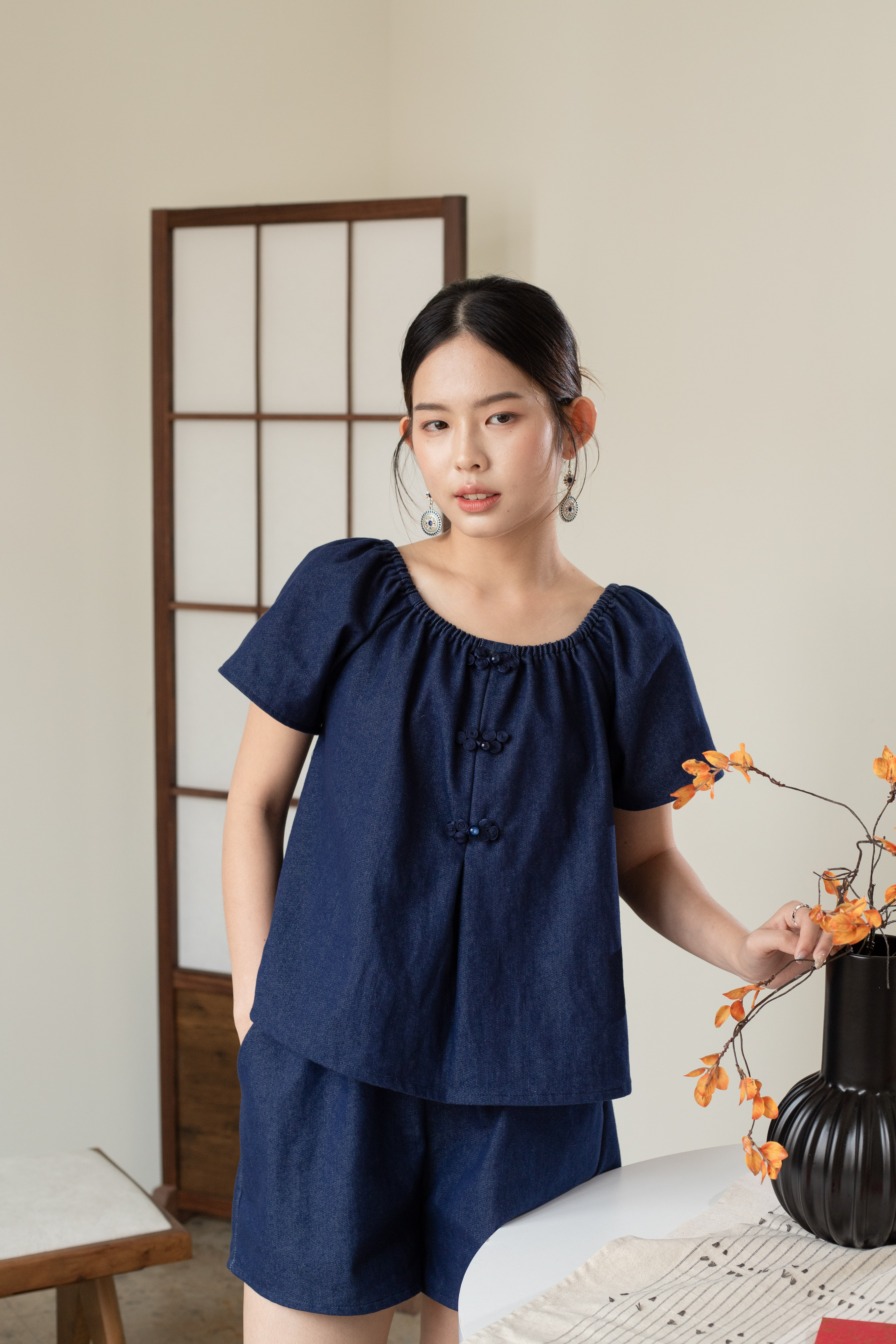 Luo Yi Denim Boatneck Top -2599BS