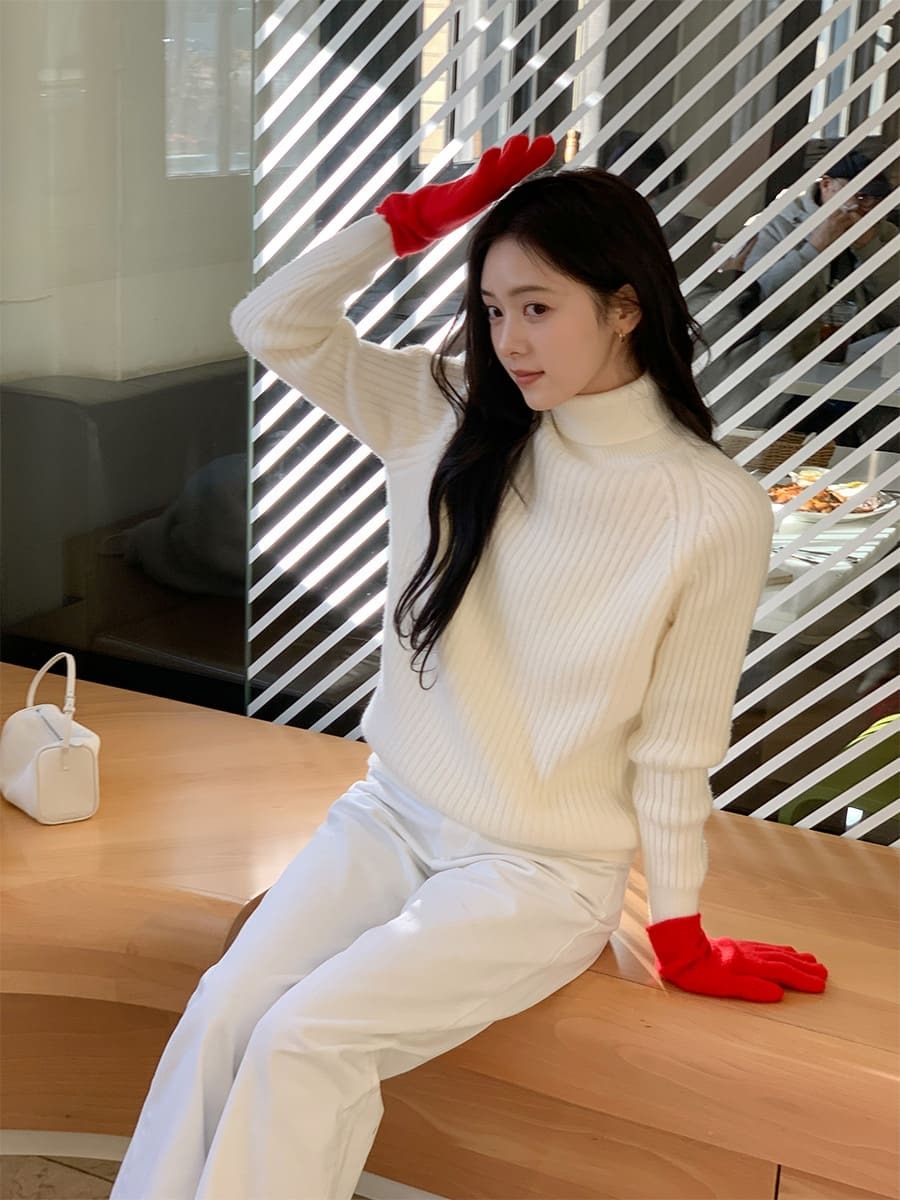 韓國Cherrykoko授權 氣質知性高領羅紋坑條針織上衣