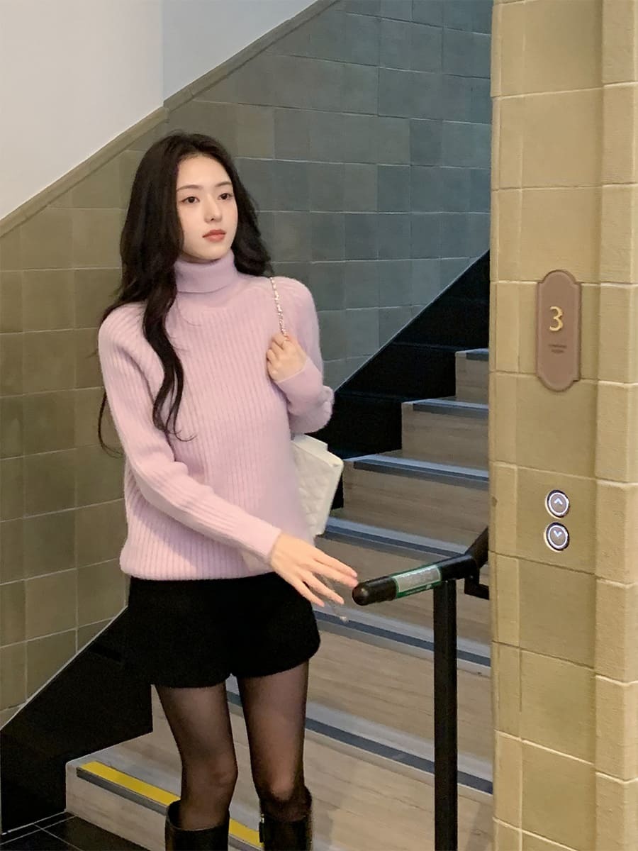 韓國Cherrykoko授權 氣質知性高領羅紋坑條針織上衣