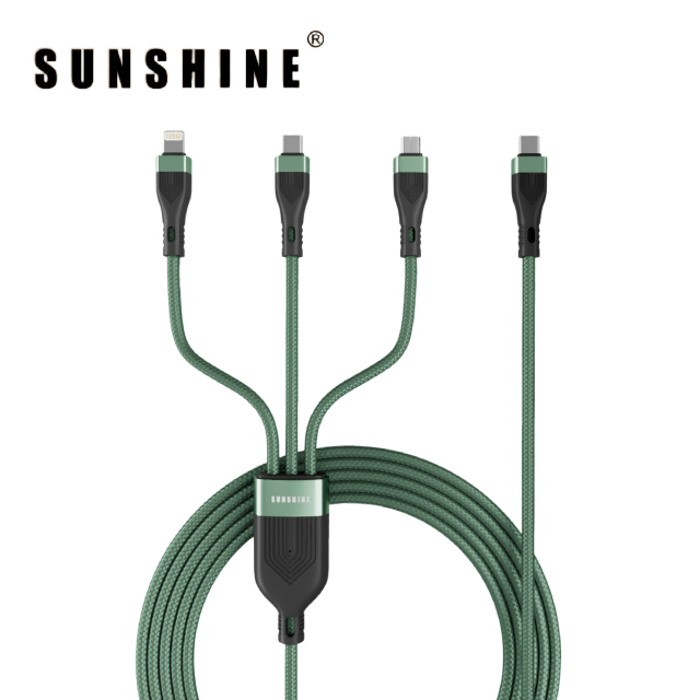 PD100W三合一快速充電線 USB-C轉Micro / Lightning / USB-C 1.2米 綠色 CAF-CCGR