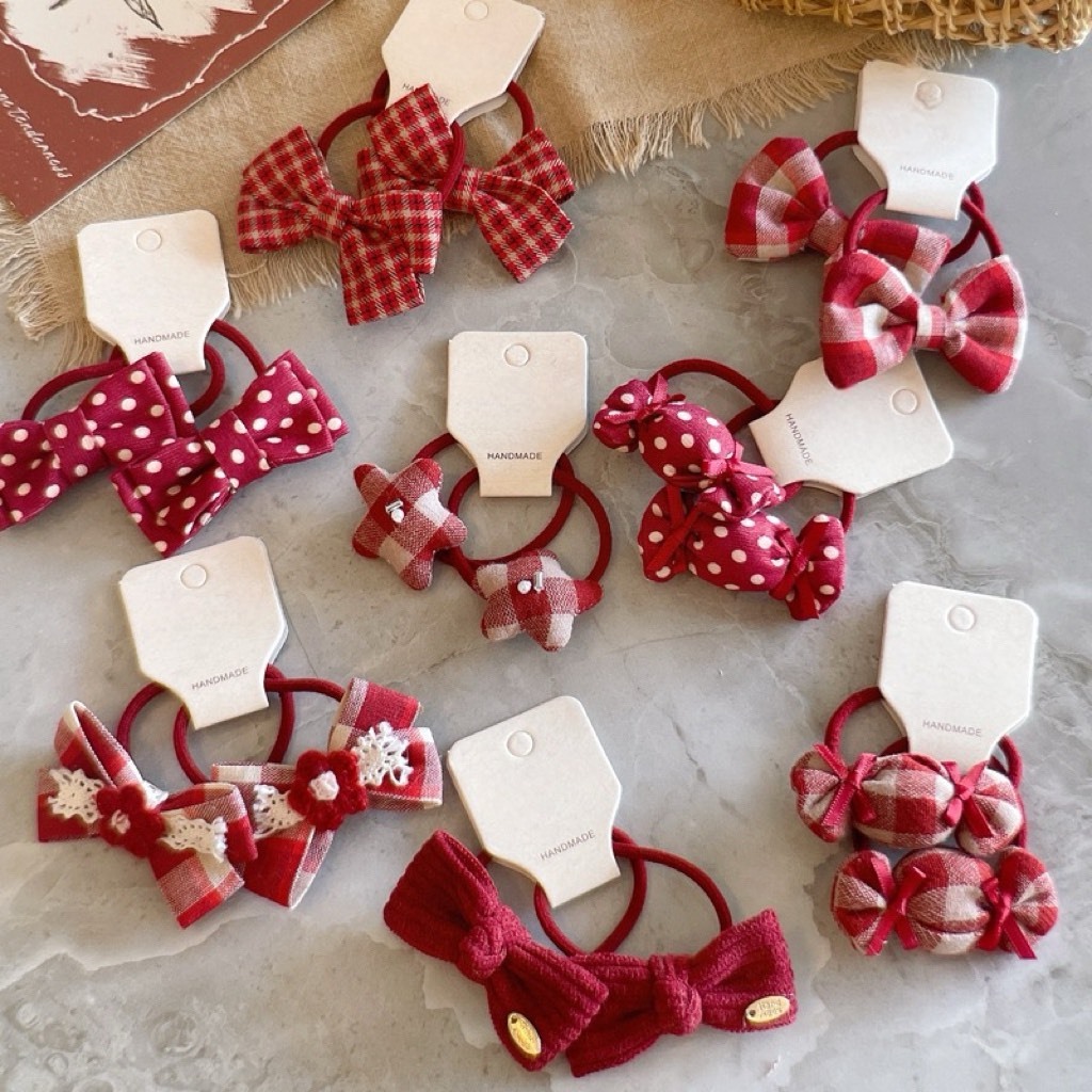 韓系紅格子髮圈