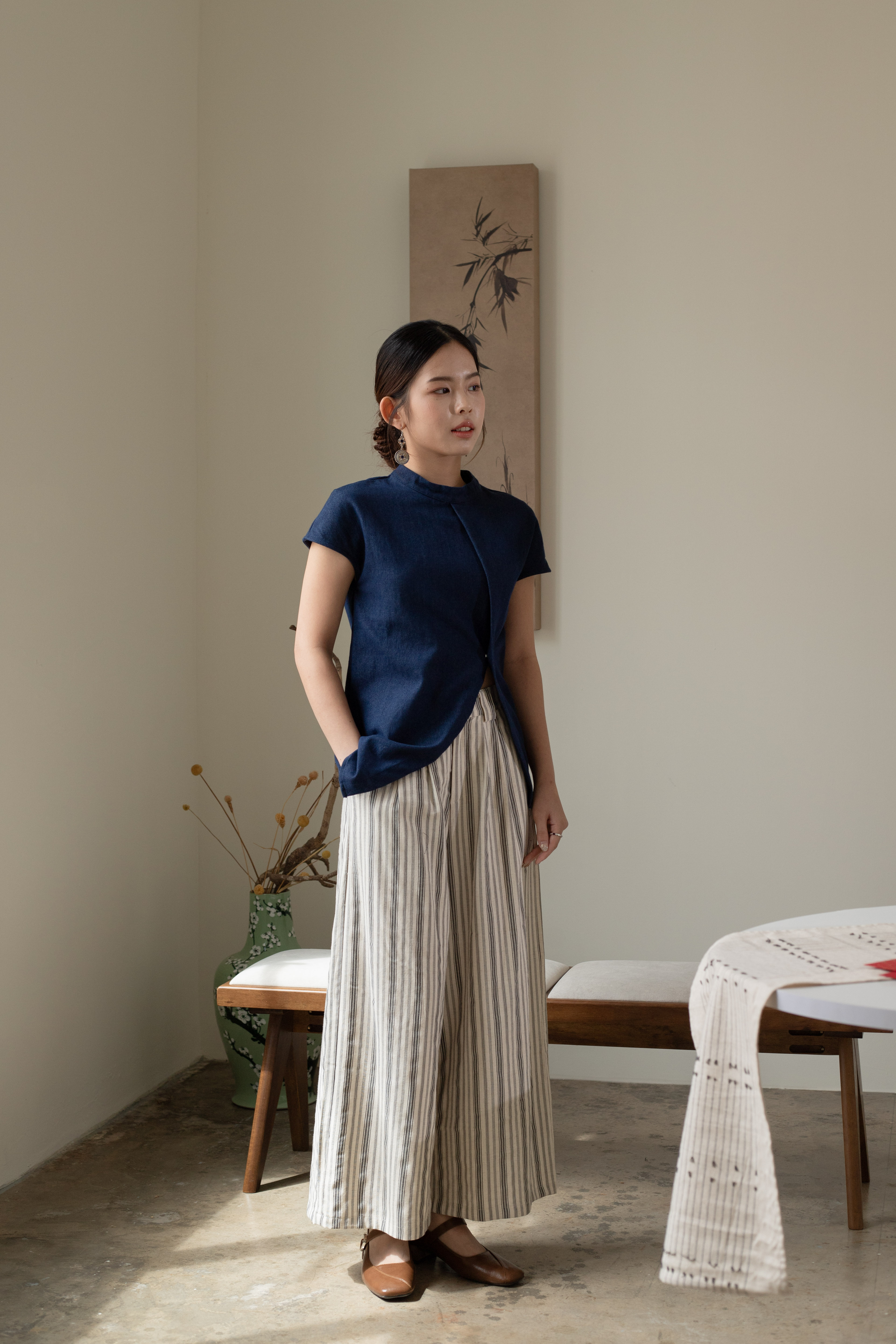 Luo Yi Cheongsam Denim Top-2595BS